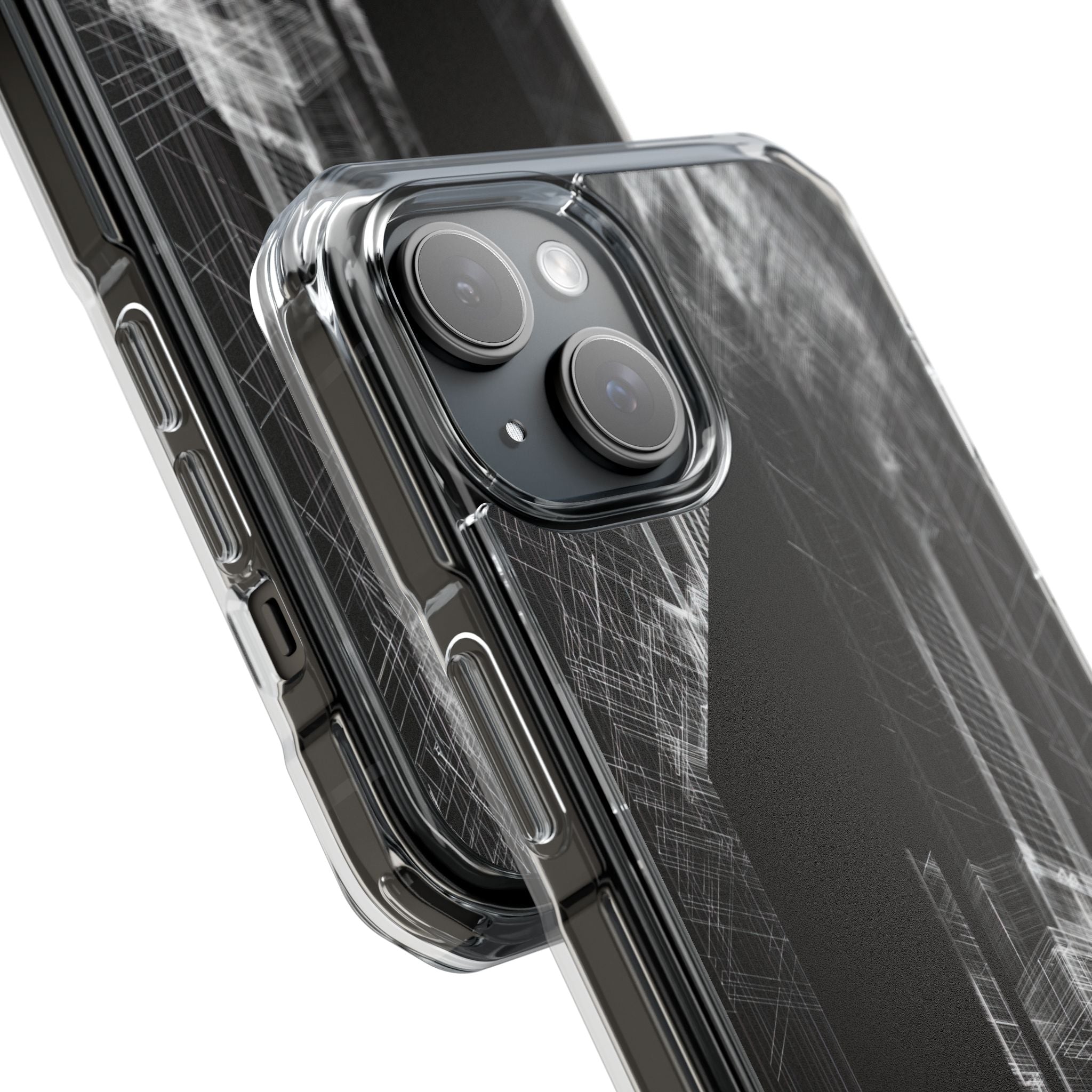 Black Impact MagSafe Phone Case for iPhone - Ghost Urban Wireframe