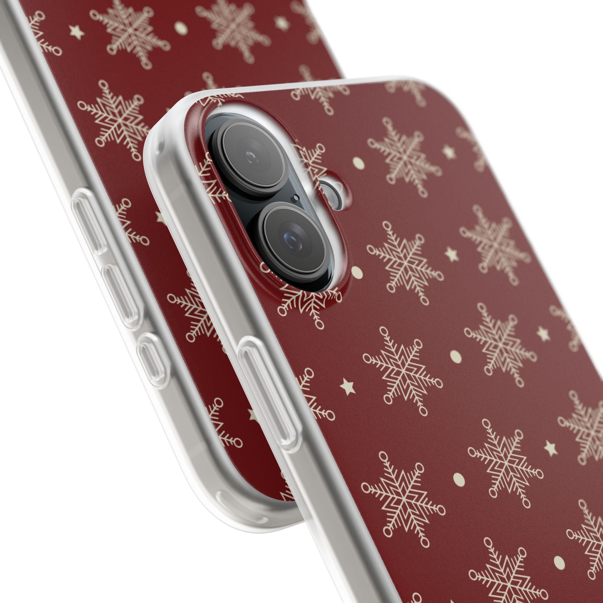 Cream Snowflake Crimson iPhone 16 Plus Case - Soft