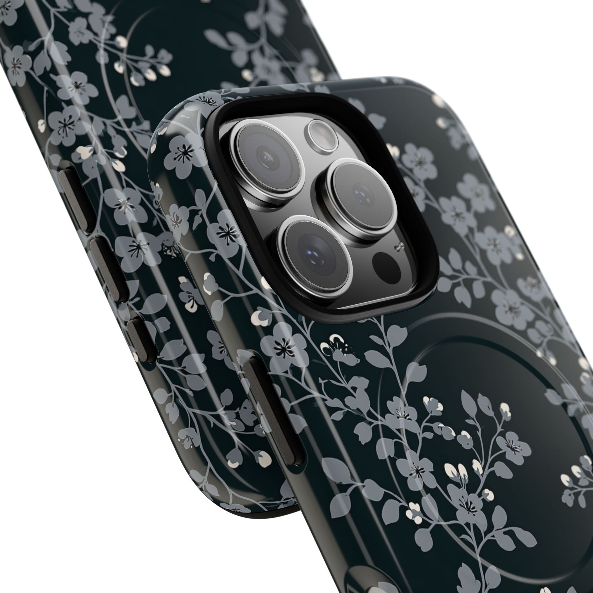 Black Tough 2.0 Magsafe Phone Case for iPhone - Midnight Slate Blossom