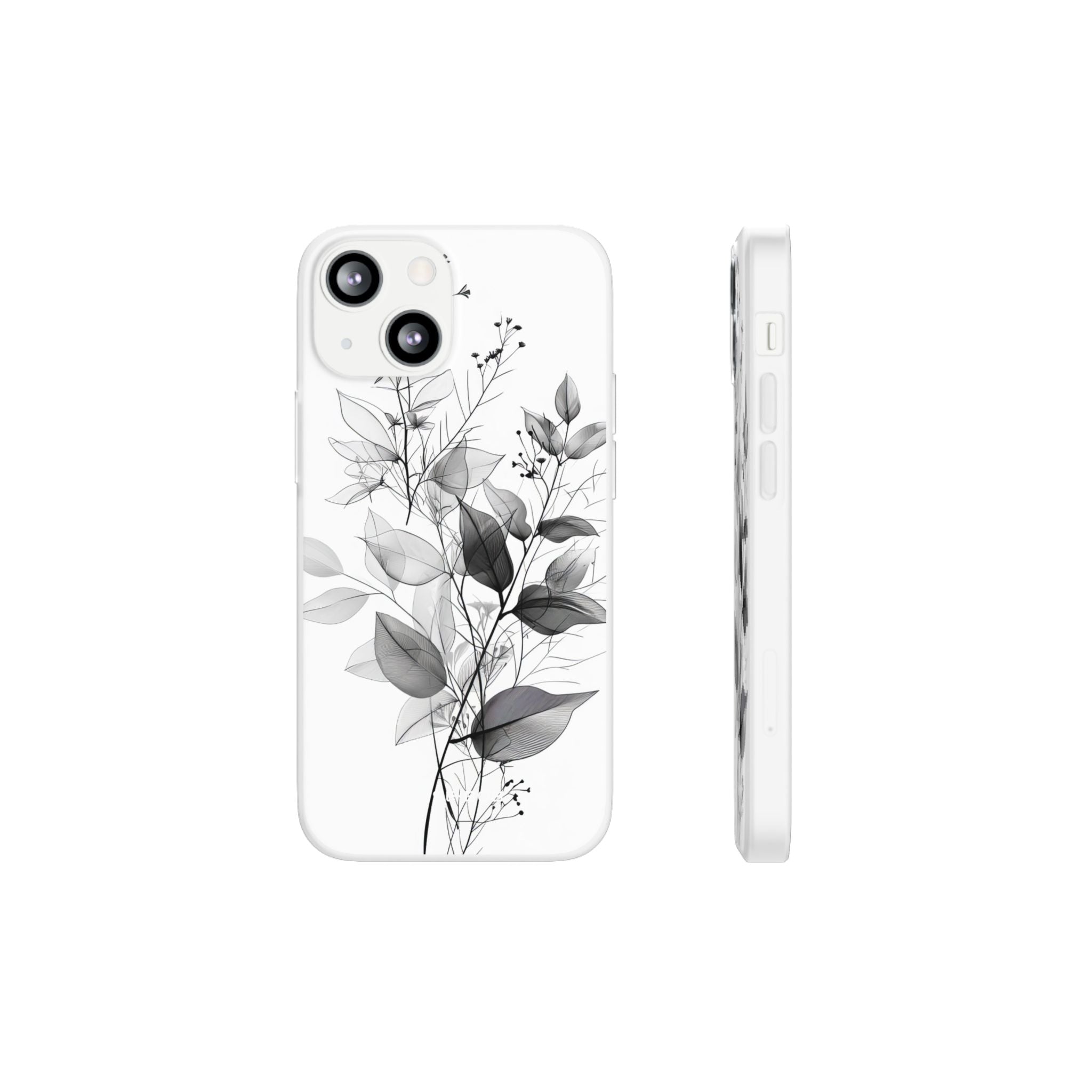 Veined Leaves Gray iPhone 13 mini Case - Soft