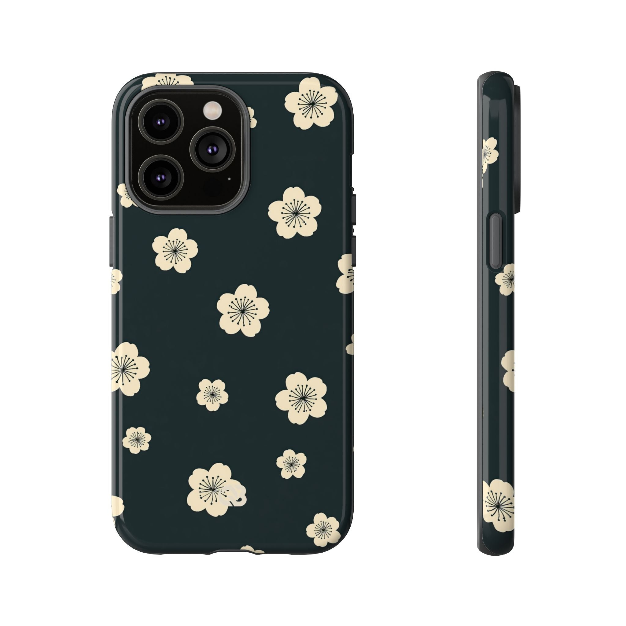 Teal Tough Phone Case for iPhone - Obsidian Cream Petals