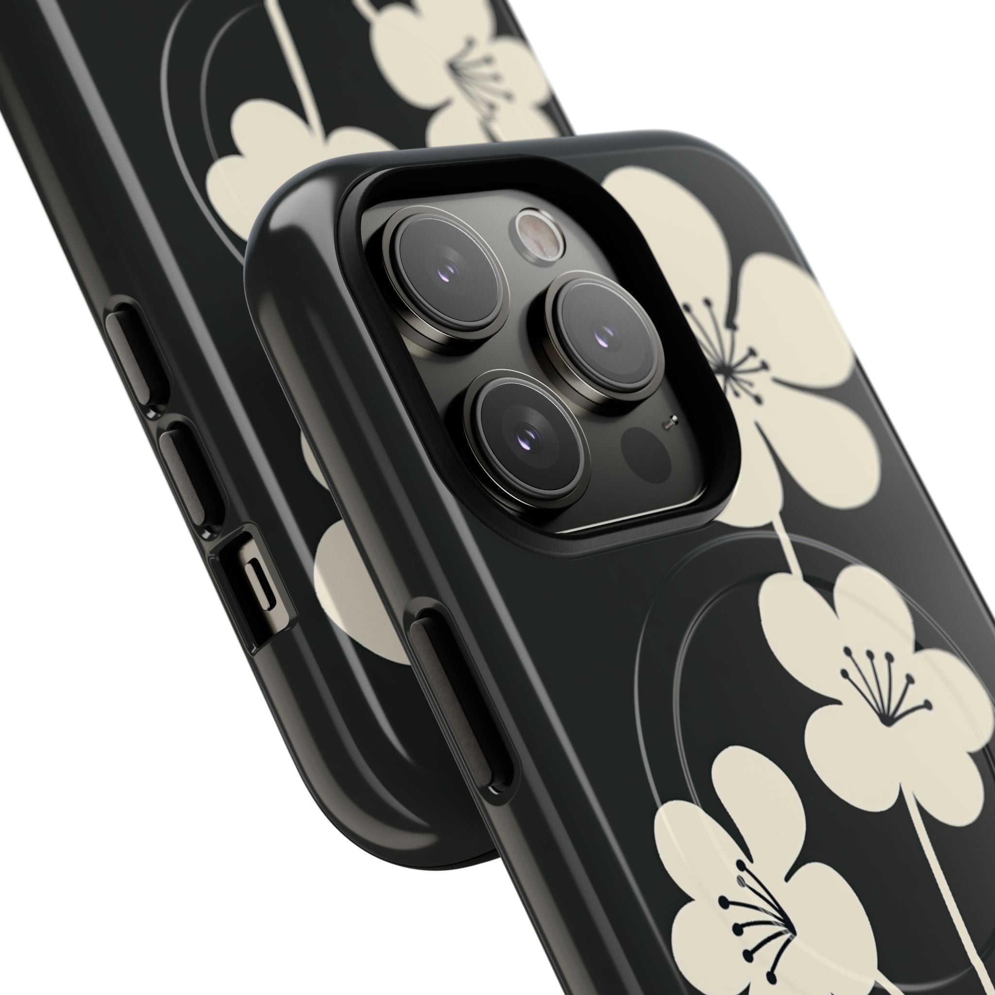 Black Tough 2.0 Magsafe Phone Case for iPhone - Obsidian Cream Bloom