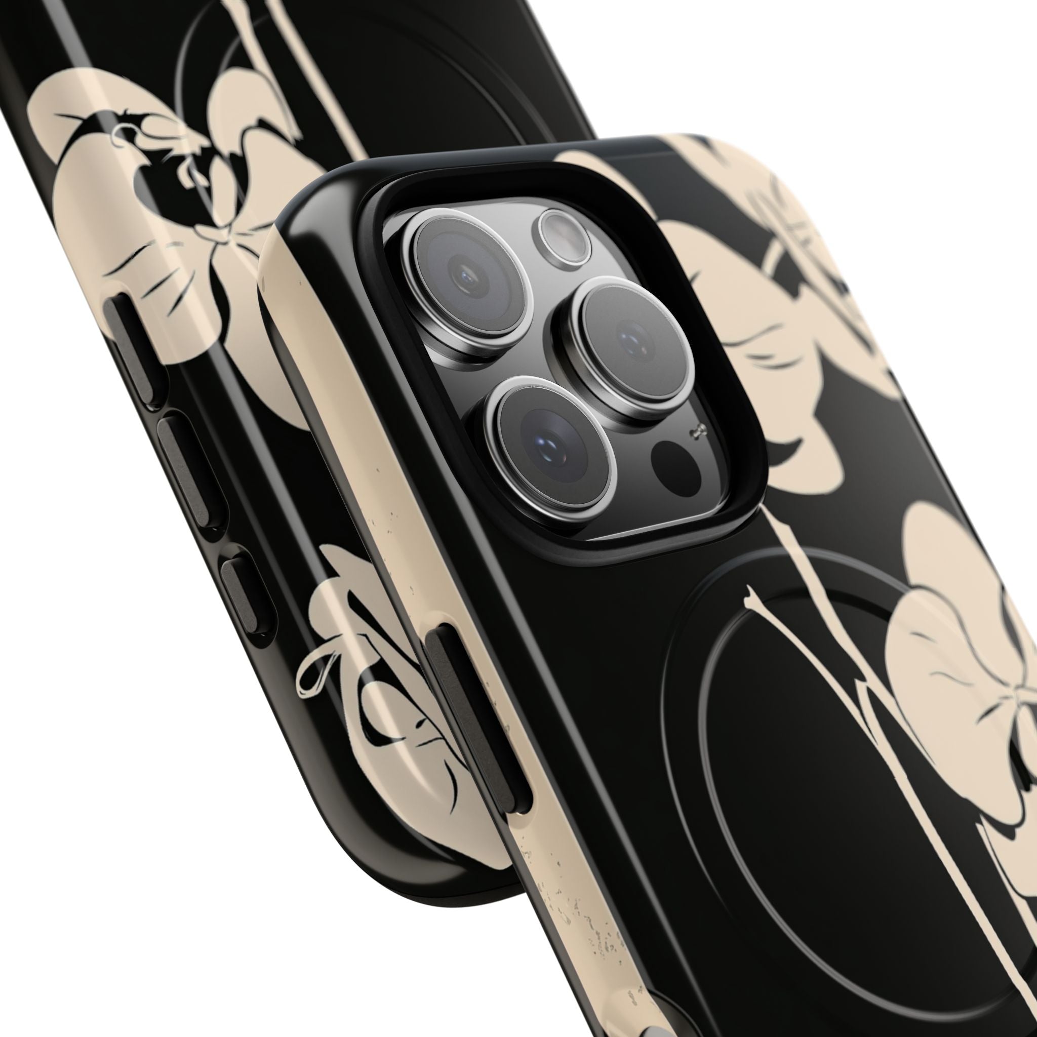 Black Tough 2.0 Magsafe Phone Case for iPhone - Obsidian Bone Orchid