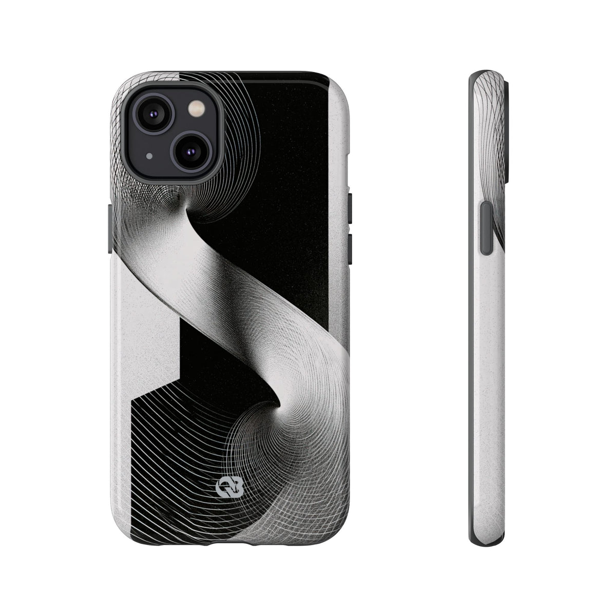 Grey Tough Phone Case for iPhone - Obsidian Moiré Wave