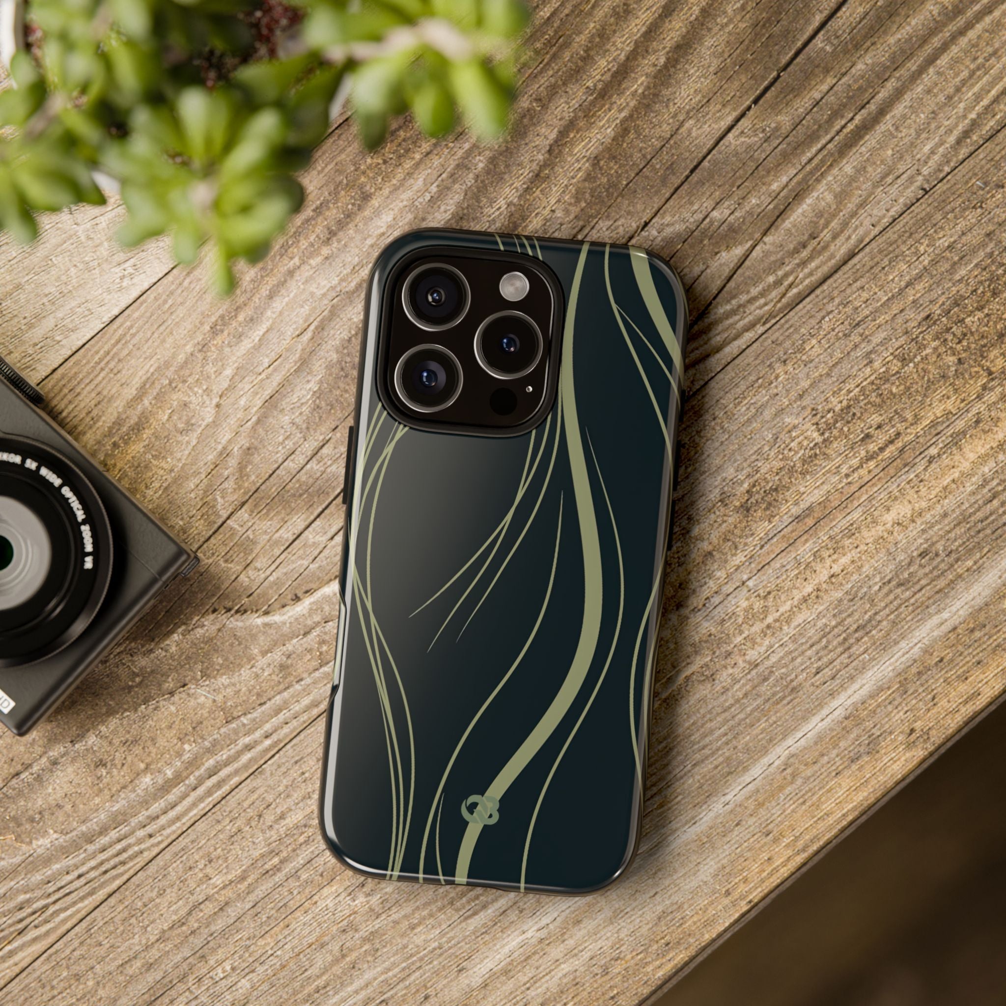 Green Tough Phone Case for iPhone - Obsidian Sage Flow