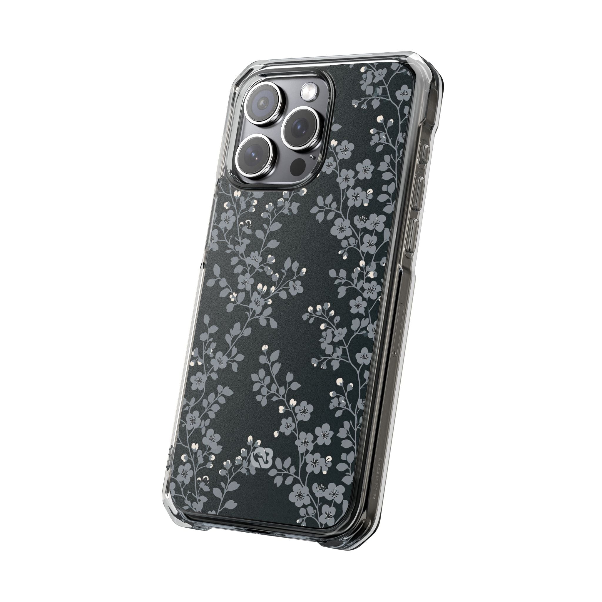 Black Impact MagSafe Phone Case for iPhone - Midnight Slate Blossom
