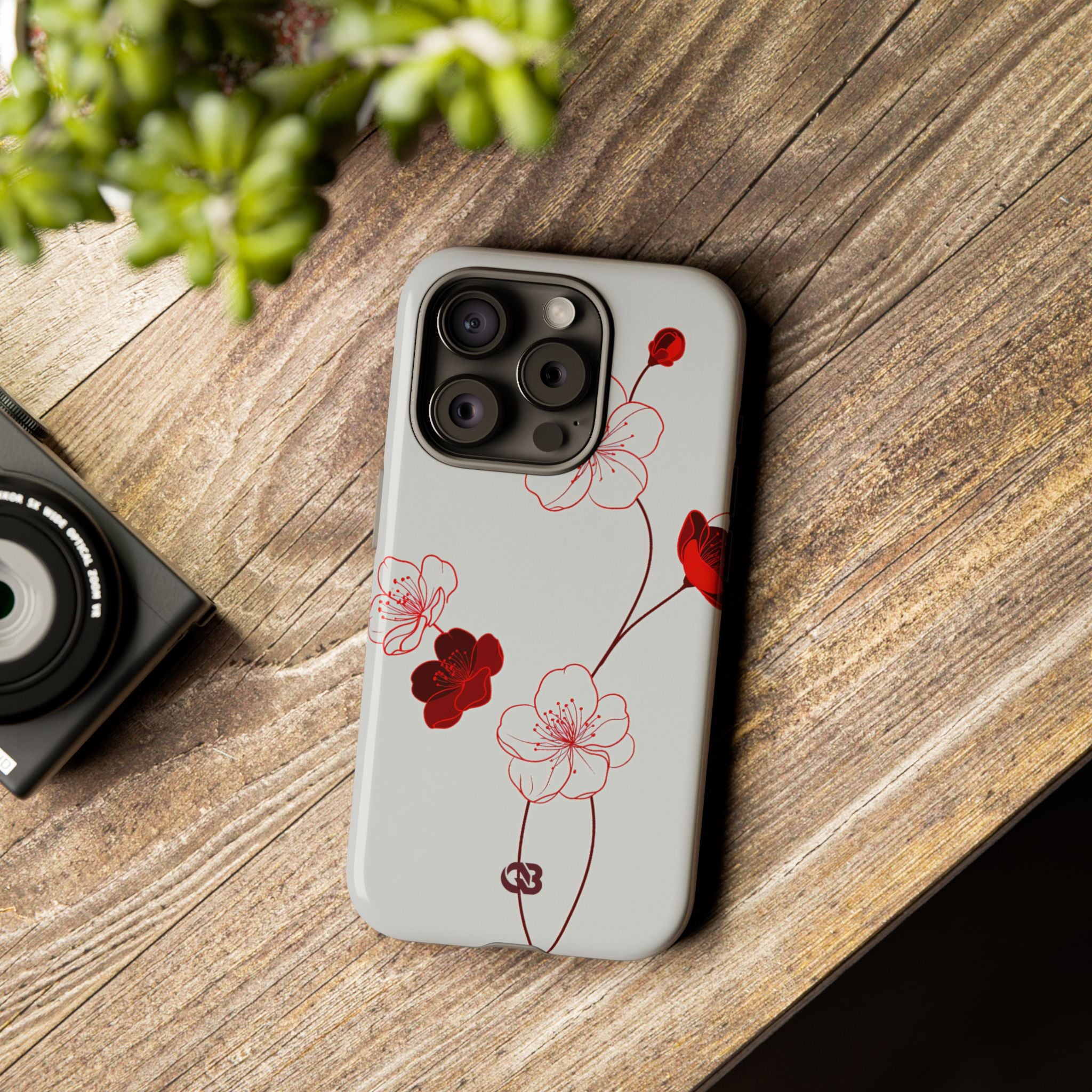 Red Tough Phone Case for iPhone - Kyoto Ember Bloom