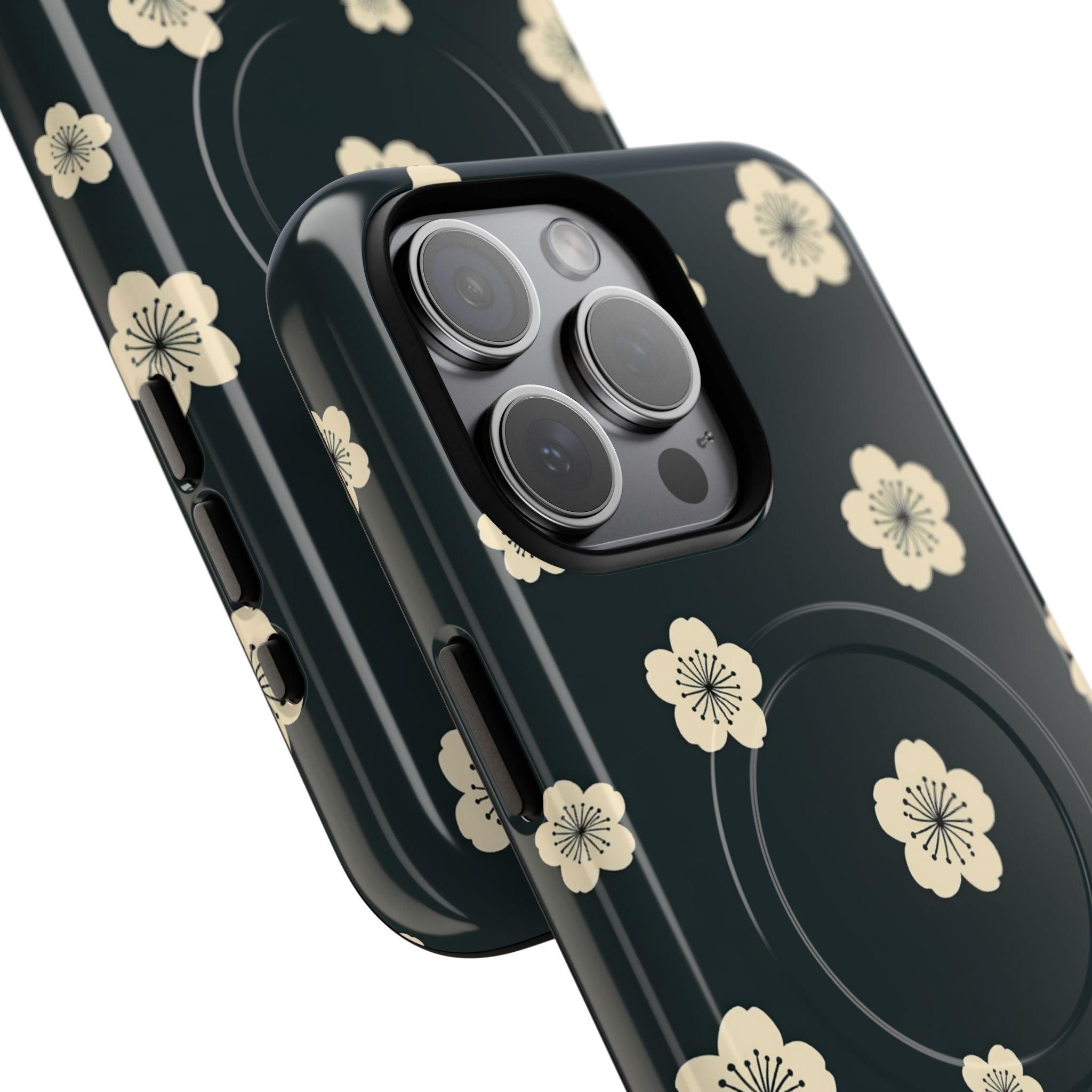 Teal Tough 2.0 Magsafe Phone Case for iPhone - Obsidian Cream Petals