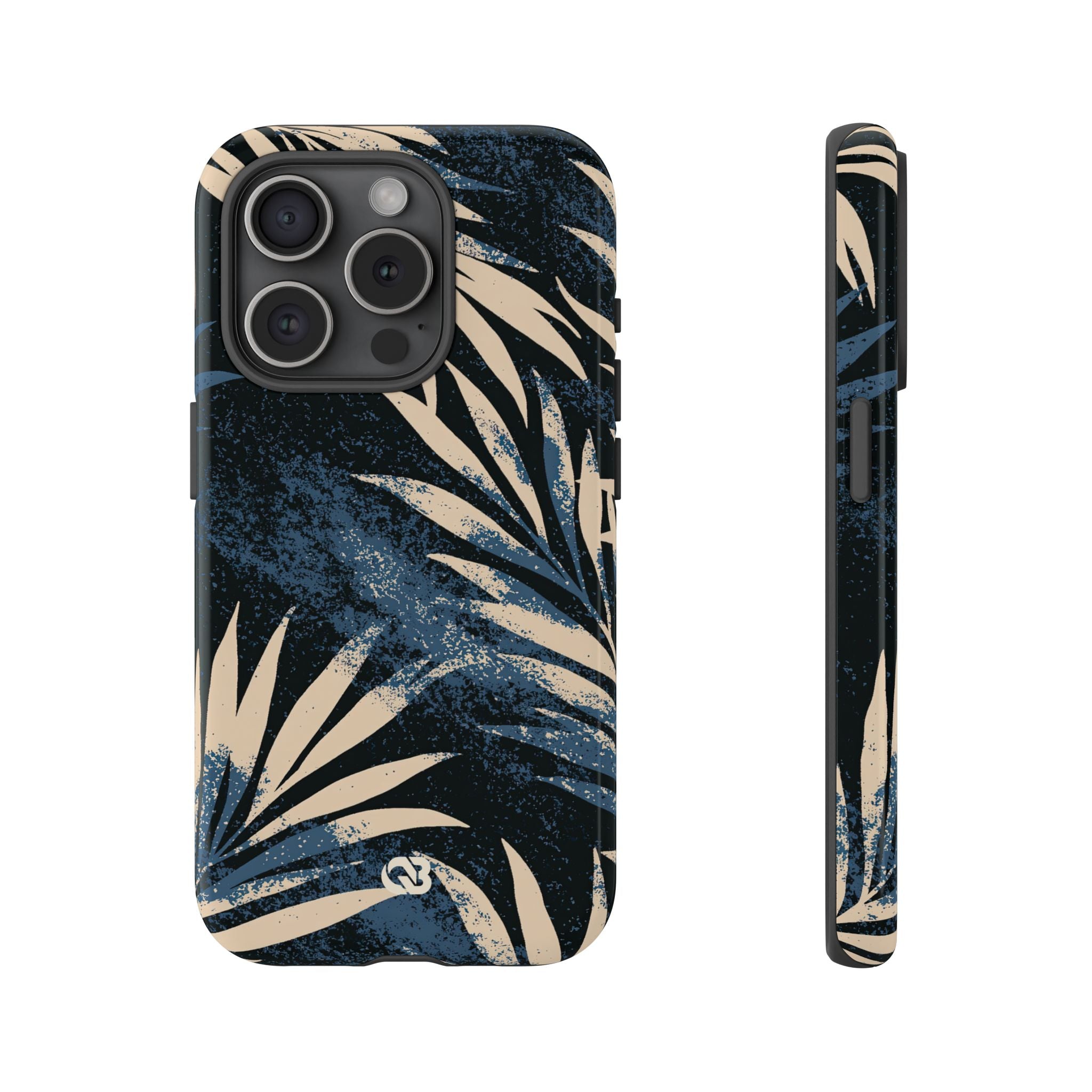 Blue Tough Phone Case for iPhone - Midnight Indigo Palm