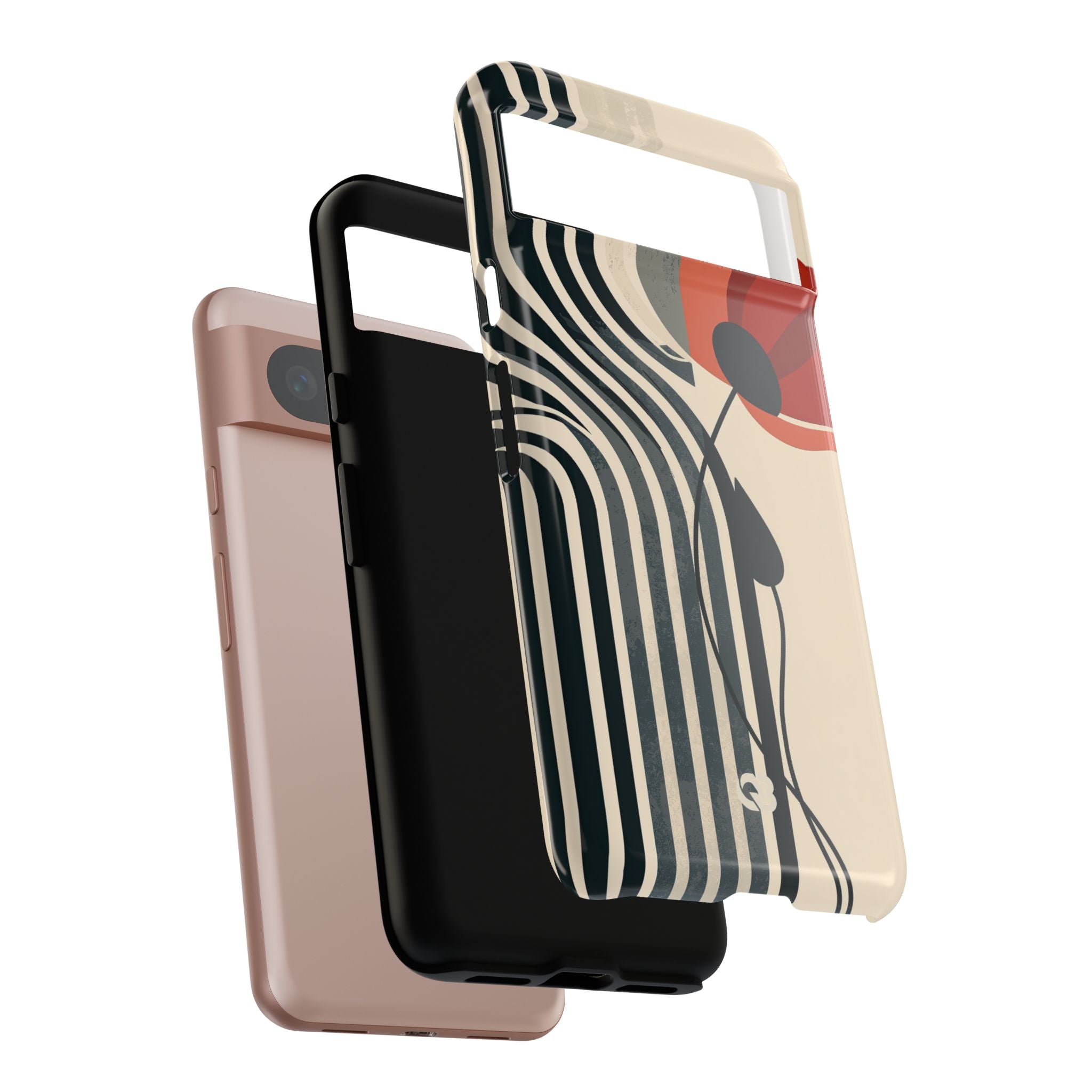 Beige Tough Phone Case for Google Pixel - Crimson Line Bloom