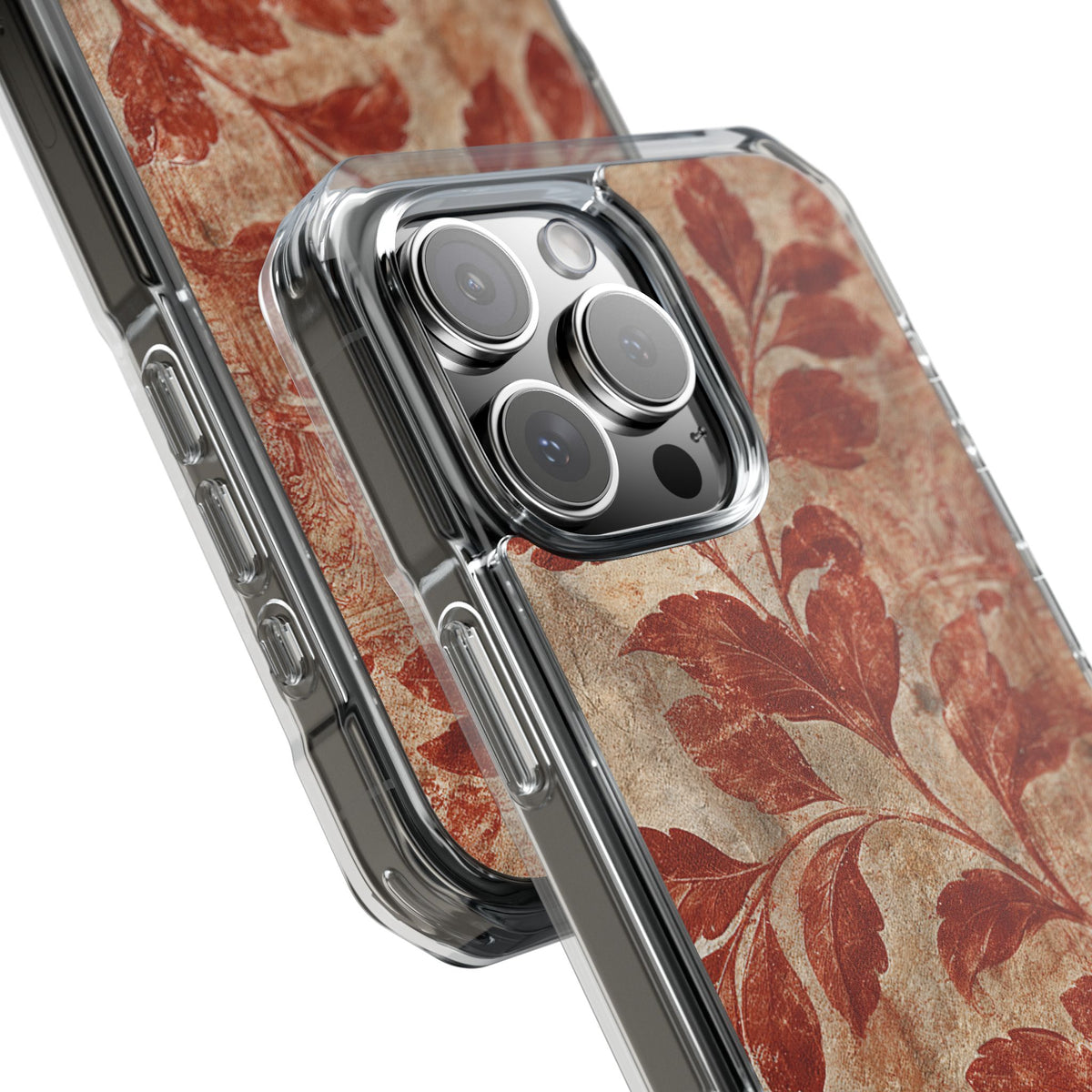 Terracotta Botanical Fresco · Clear Impact Magnetic Phone Case for iPhone · Red