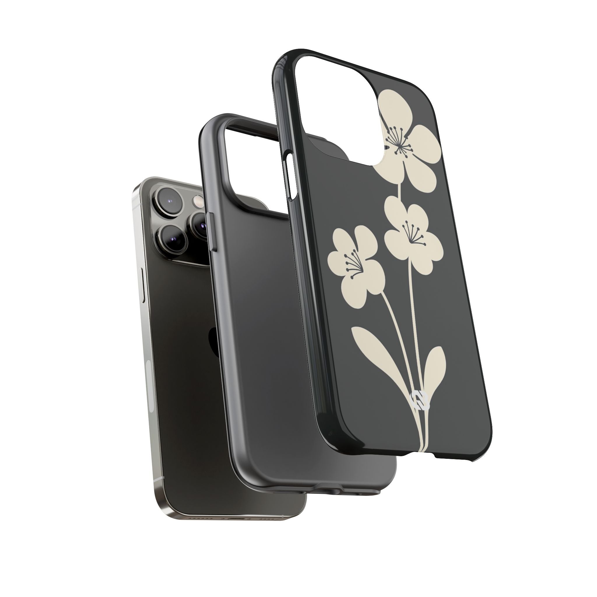 Black Tough Phone Case for iPhone - Obsidian Cream Bloom