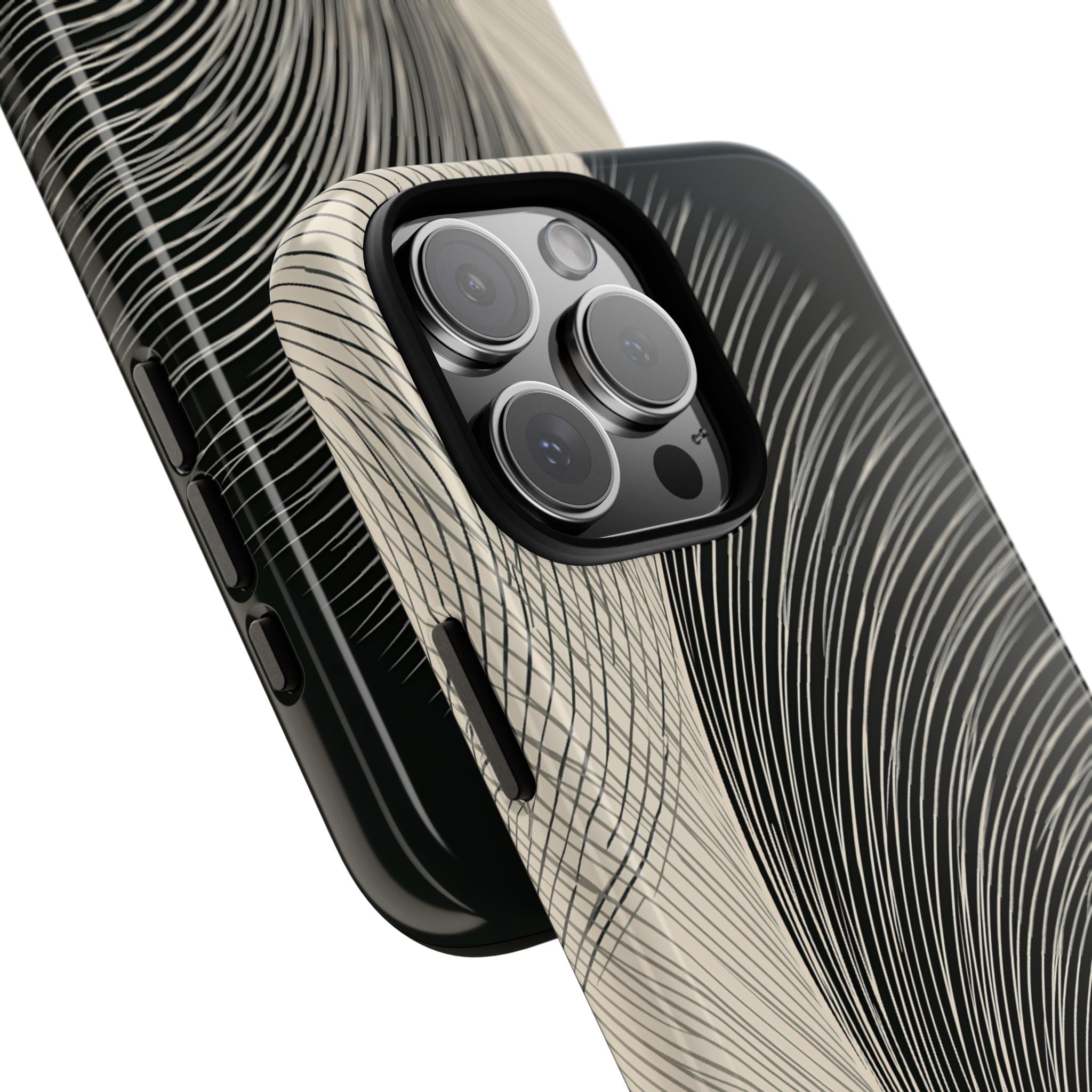 Beige Tough Phone Case for iPhone - Obsidian Cream Plume