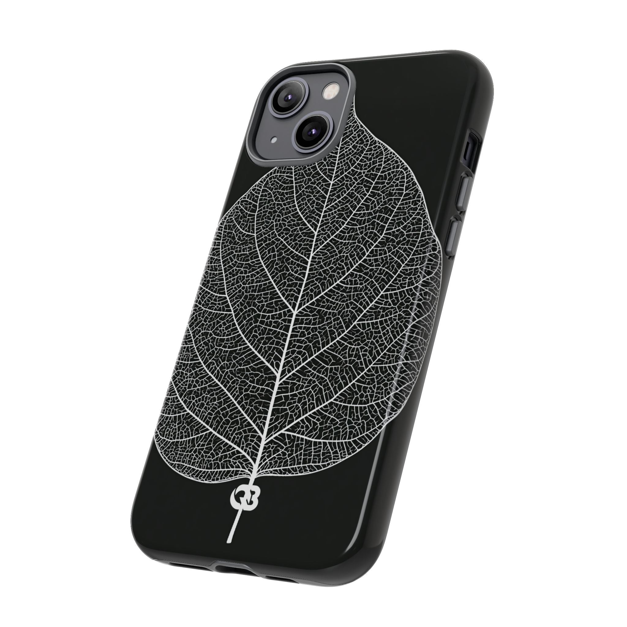 Black Tough Phone Case for iPhone - Bleached Leaf Lattice