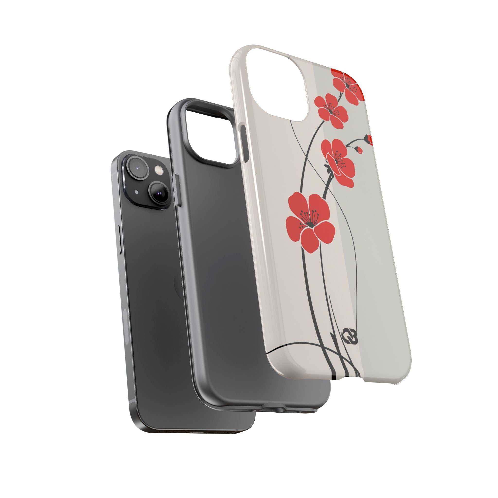 Red Tough Phone Case for iPhone - Crimson Plum Ink