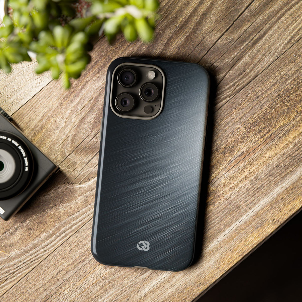 Grey Tough Phone Case for iPhone - Charcoal Brushed Steel