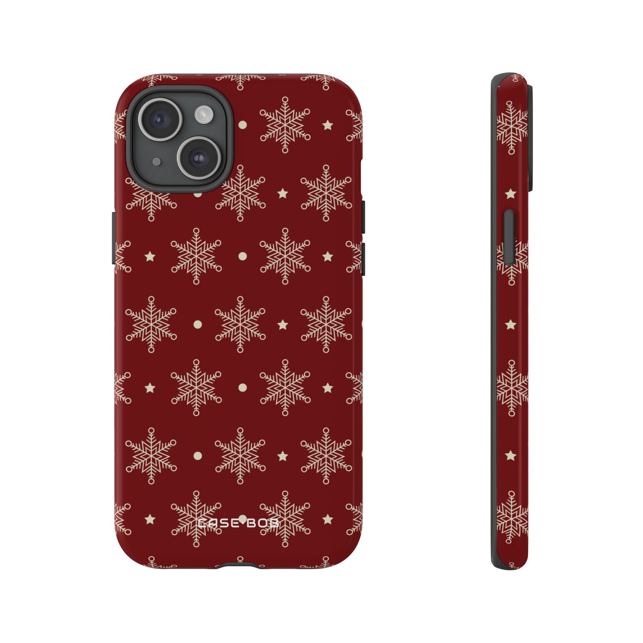 Cream Snowflake Crimson iPhone 15 Plus Skal - Tough