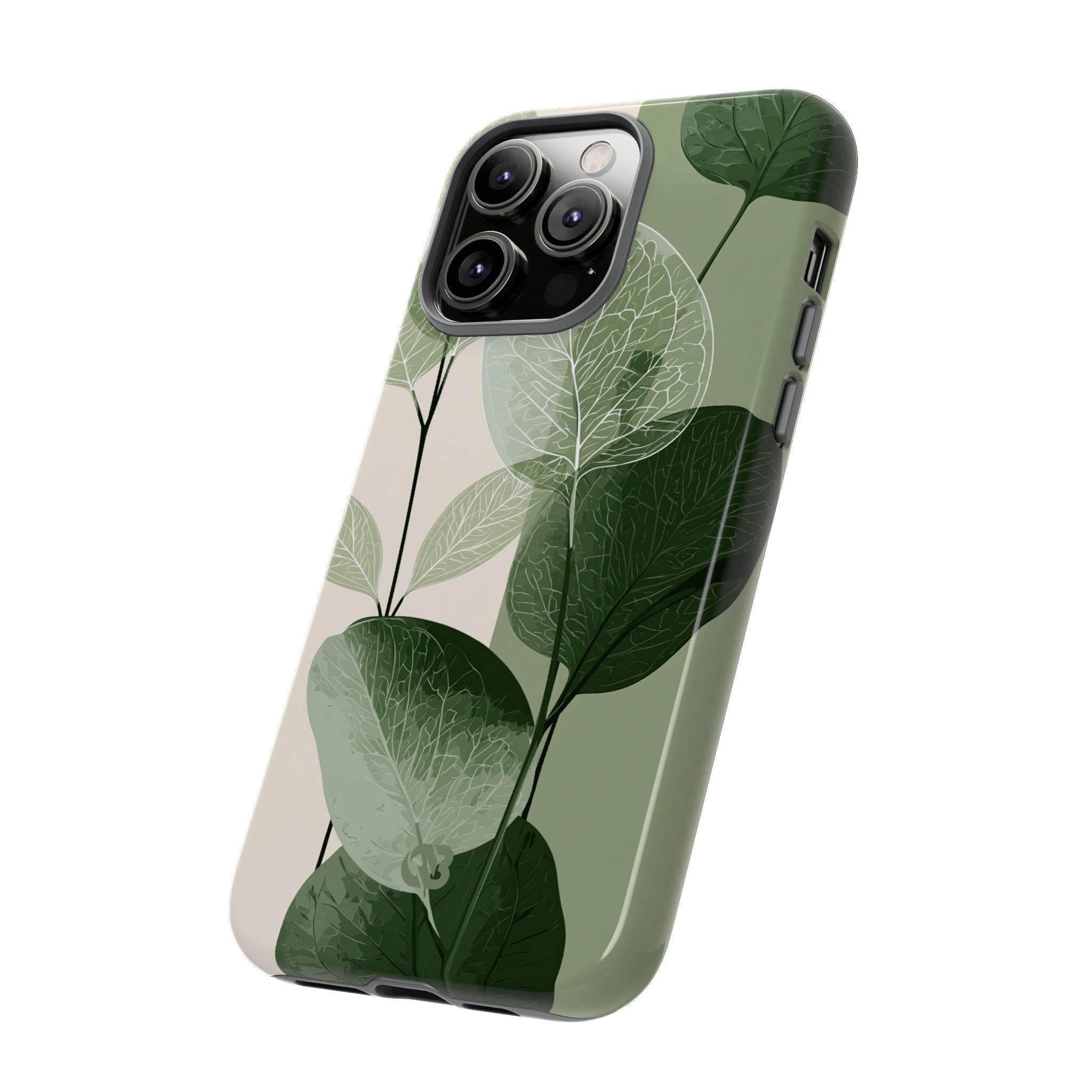 Green Tough Phone Case for iPhone - Sage Leaf Skeletals