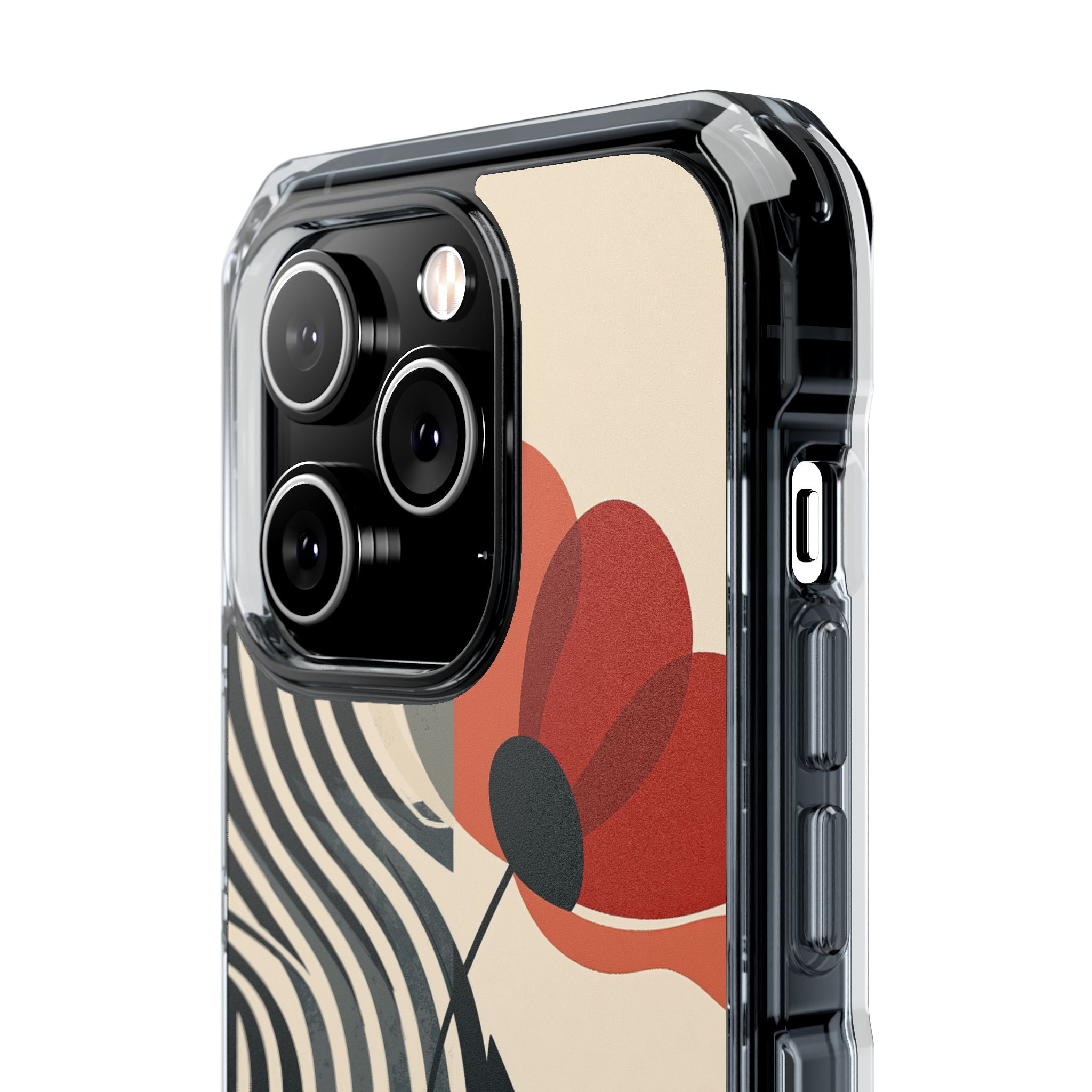 Beige Impact MagSafe Phone Case for iPhone - Crimson Line Bloom