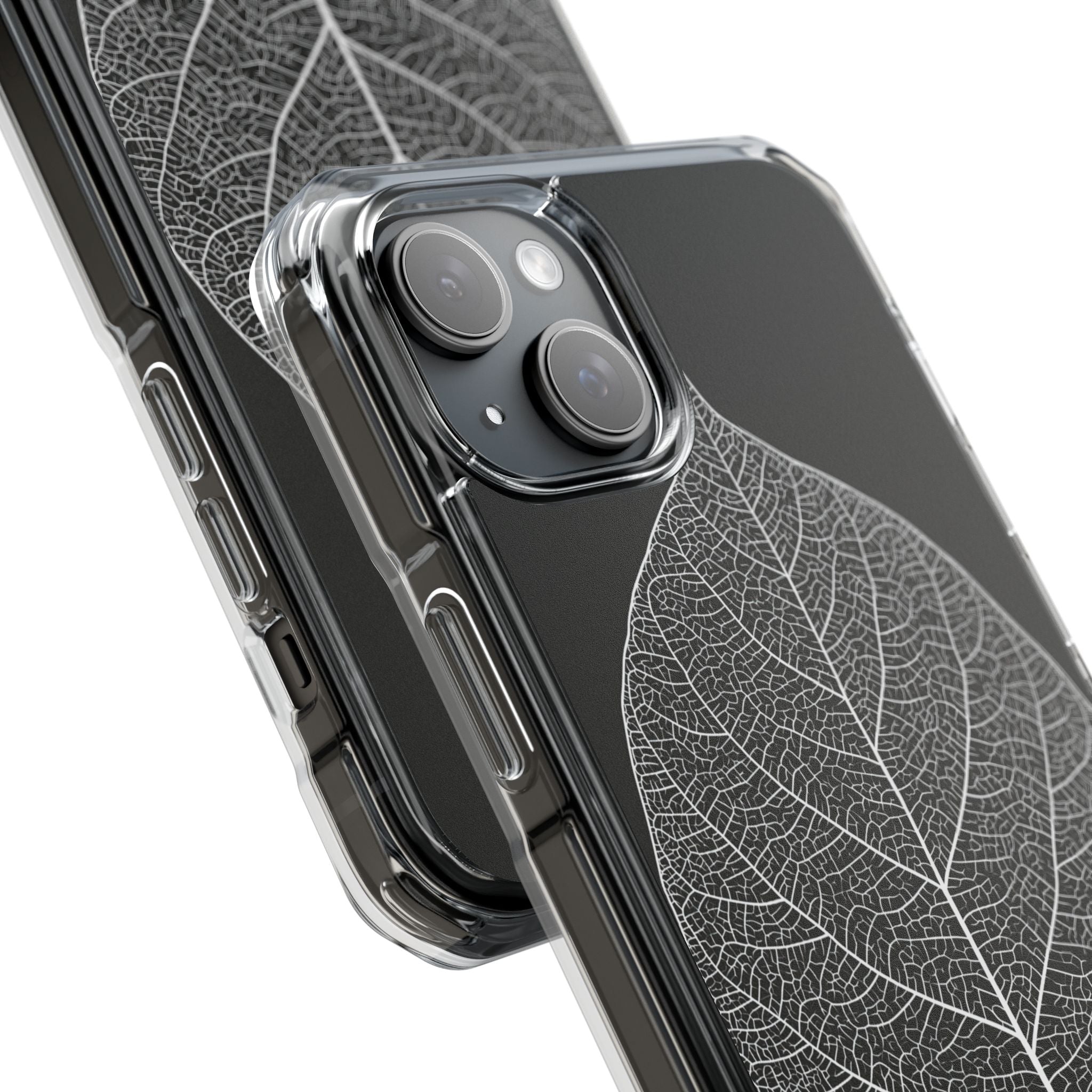 Black Impact MagSafe Phone Case for iPhone - Bleached Leaf Lattice