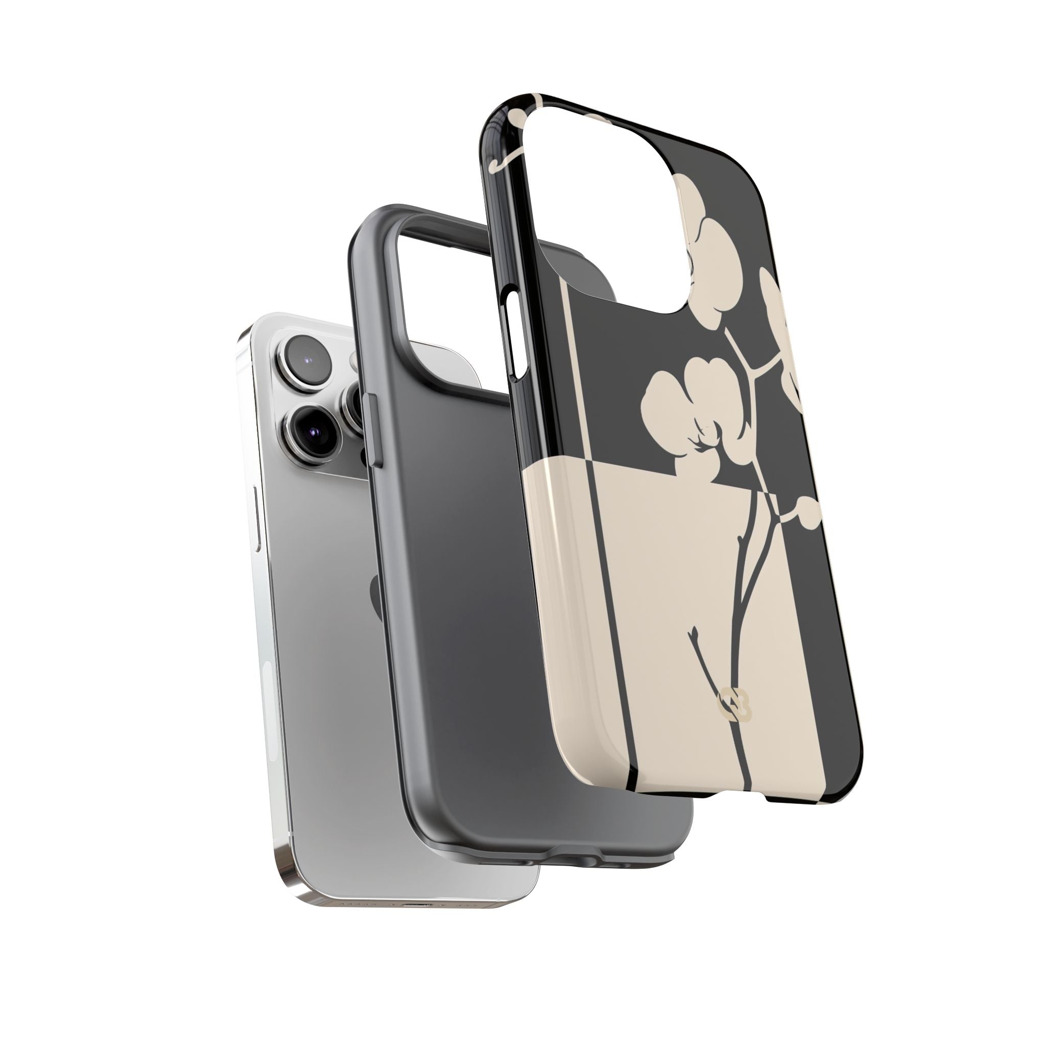 Beige Tough Phone Case for iPhone - Nocturnal Orchid Frame