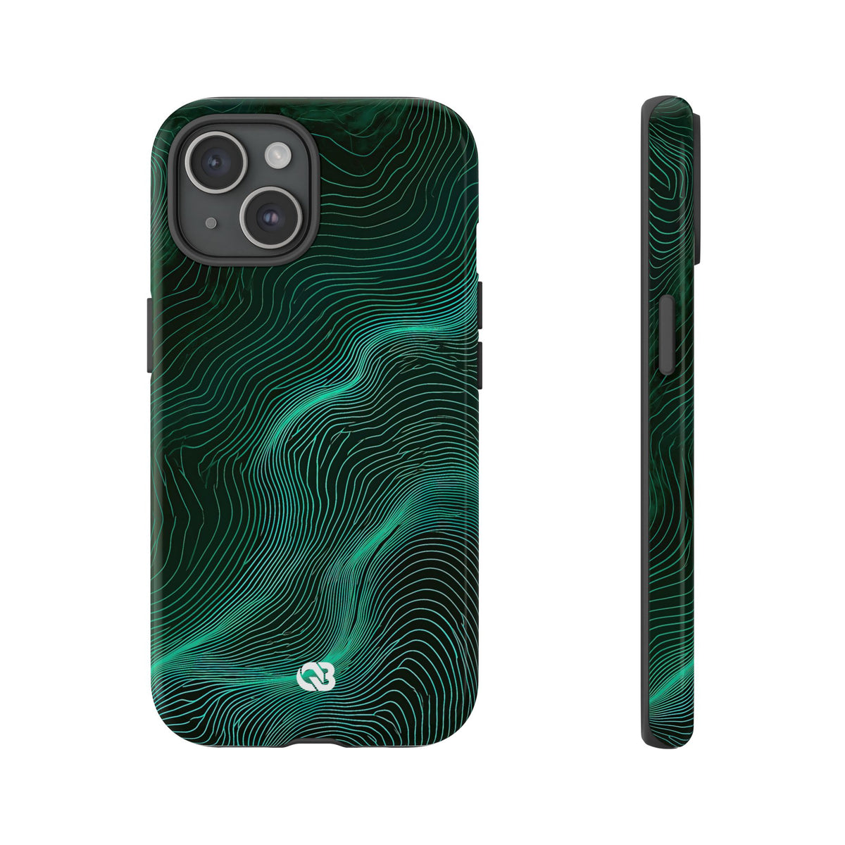 Teal Tough Phone Case for iPhone - Neon Jade Contour