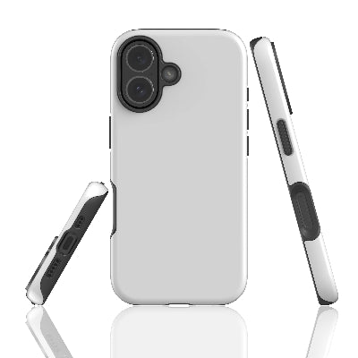 White phone case with black accents on a white background
