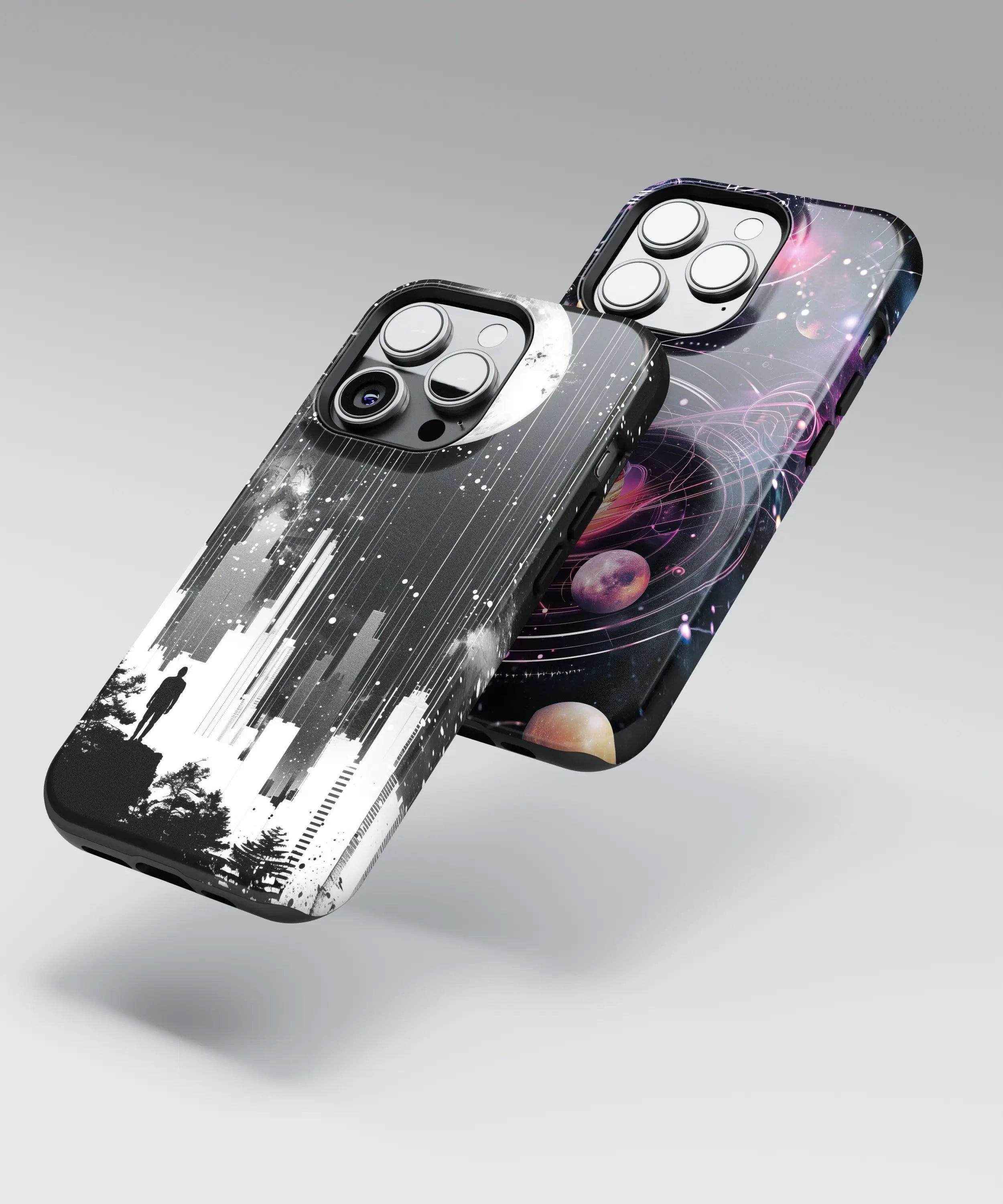 Galaxy-themed phone case with luminous colors and nebula textures.
