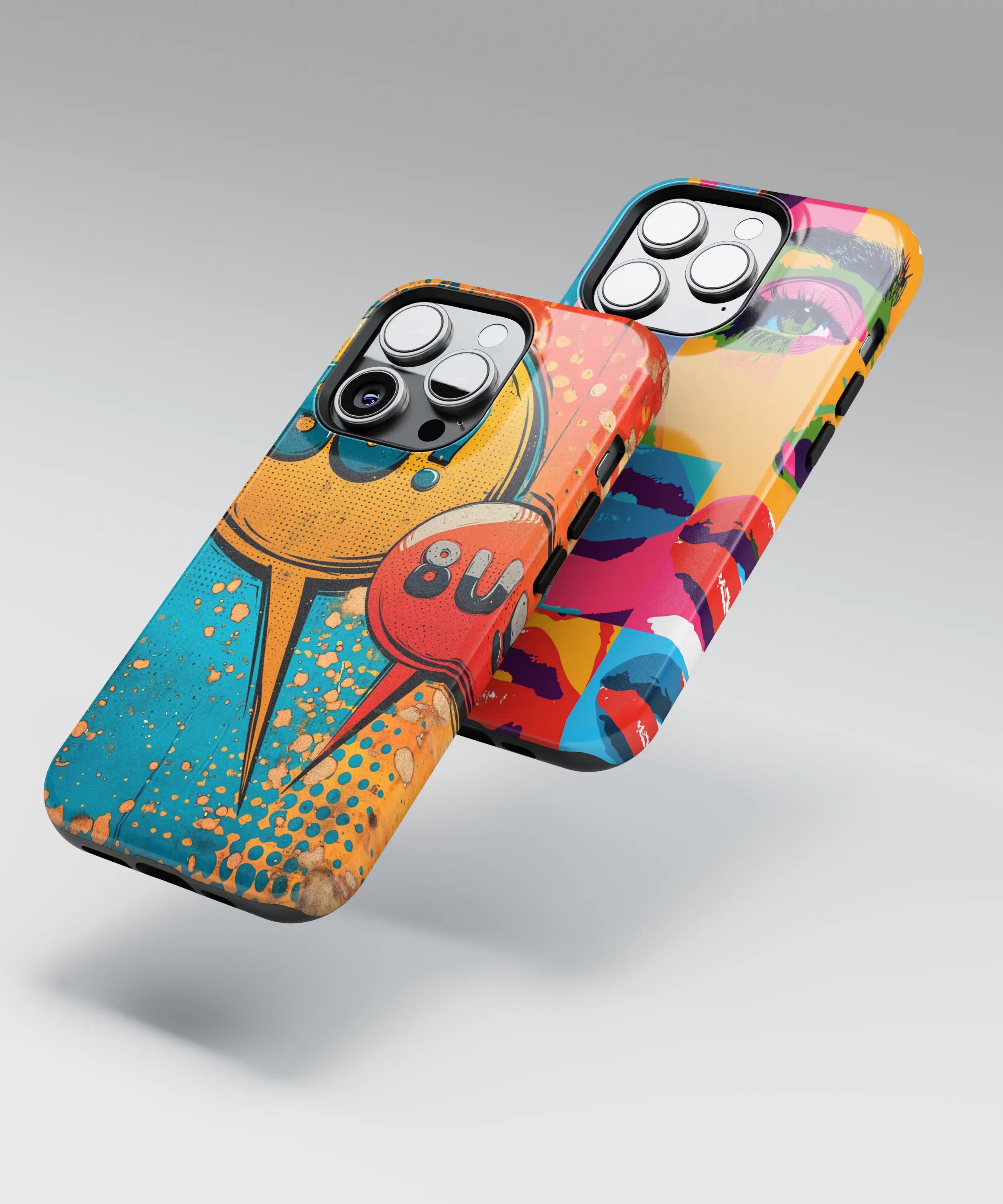 Pop art-inspired phone case with vibrant color blocks and bold contrast.