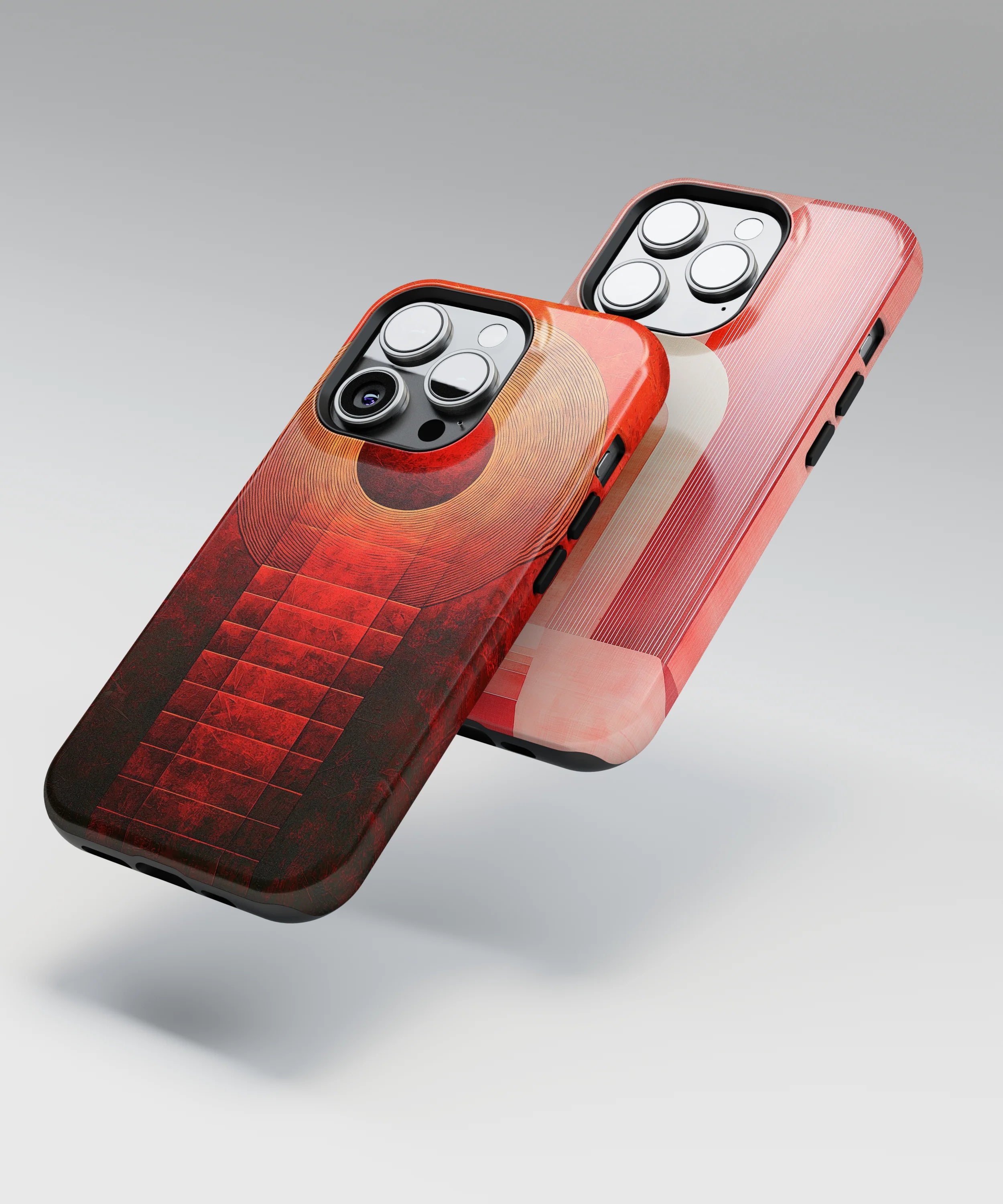 Abstract phone case designs with dynamic color patterns and artistic compositions by CASE·BOB.