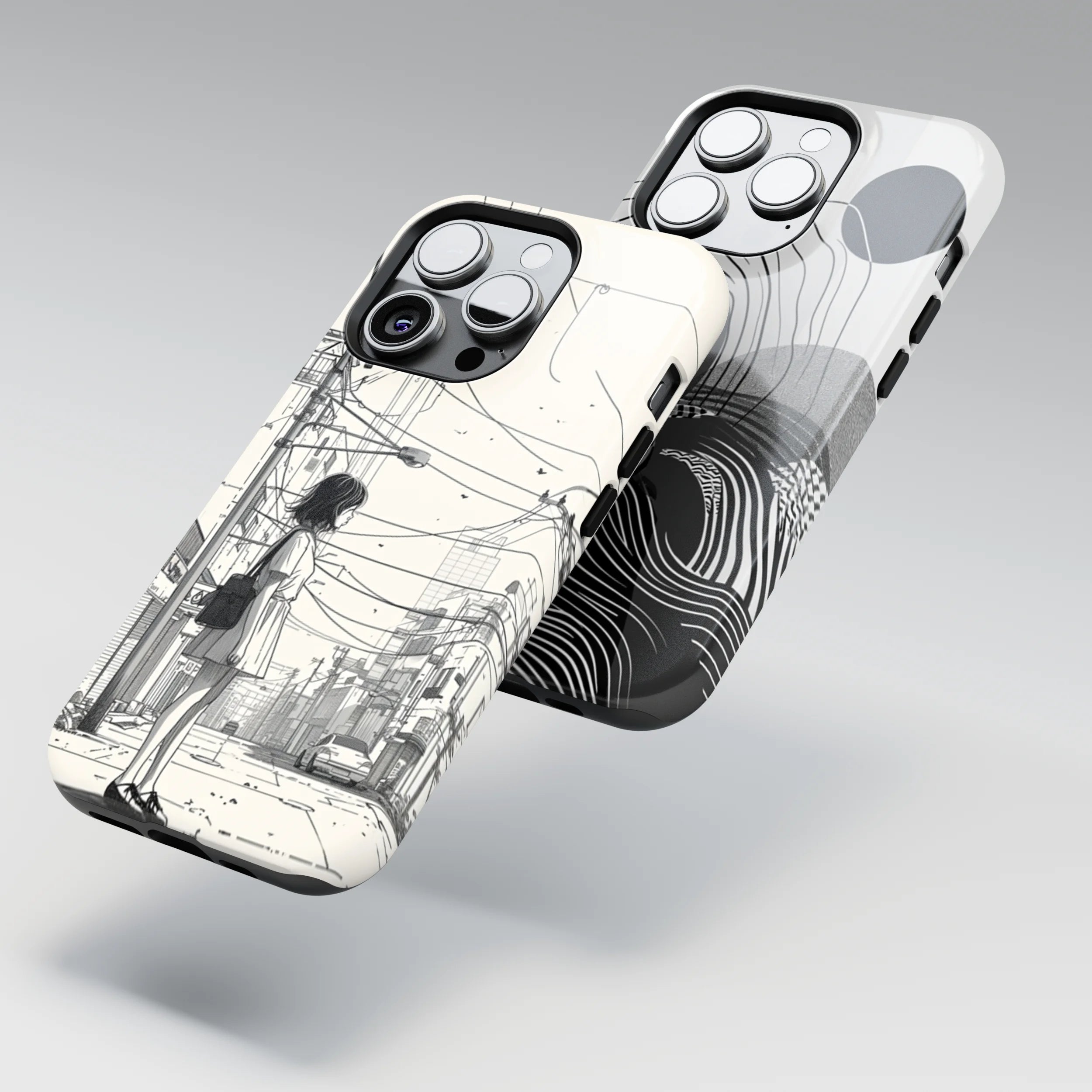 Phone cases with line art designs that highlight form and space