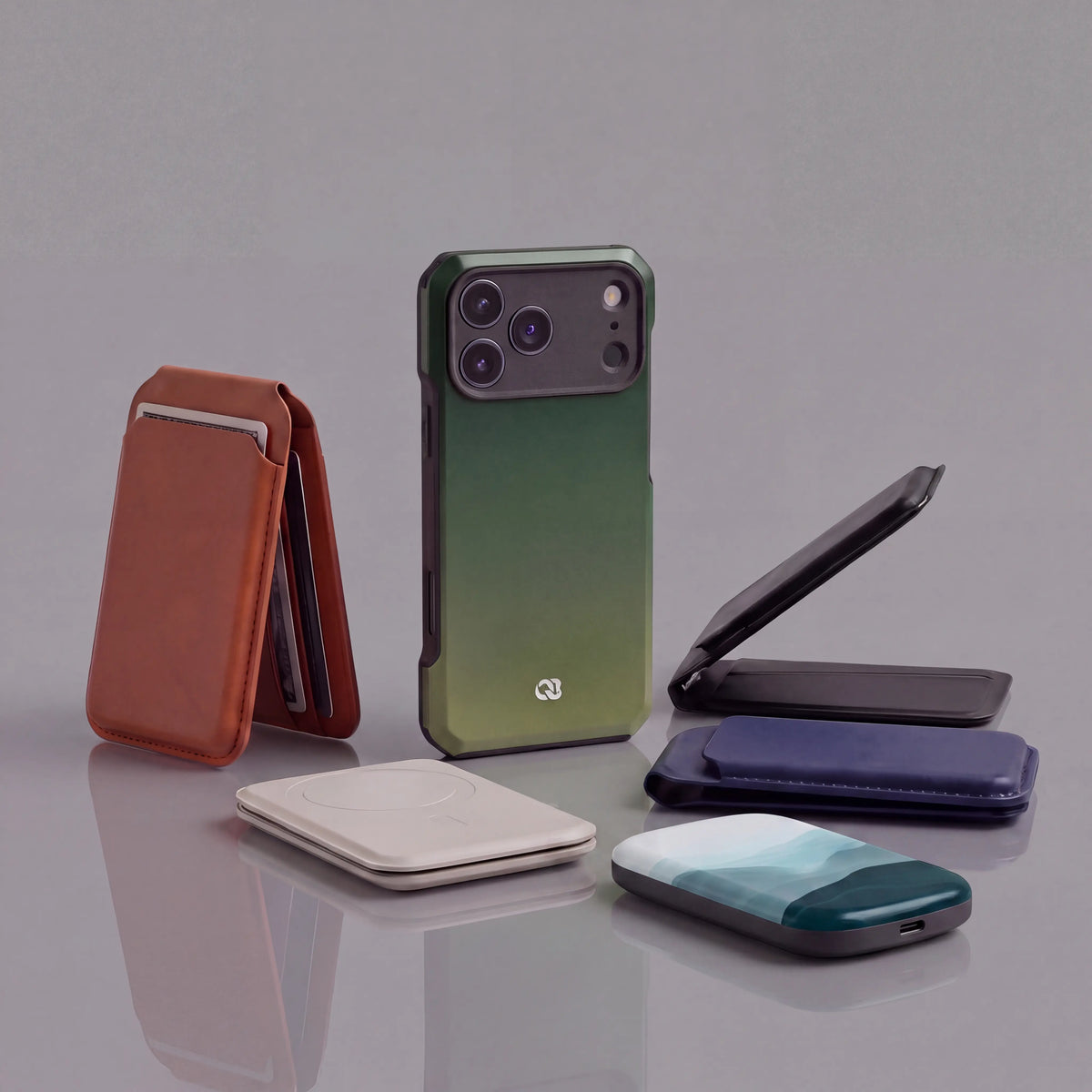MagSafe compatible magnetic iPhone cases, snap-on wallets, and wireless battery packs.