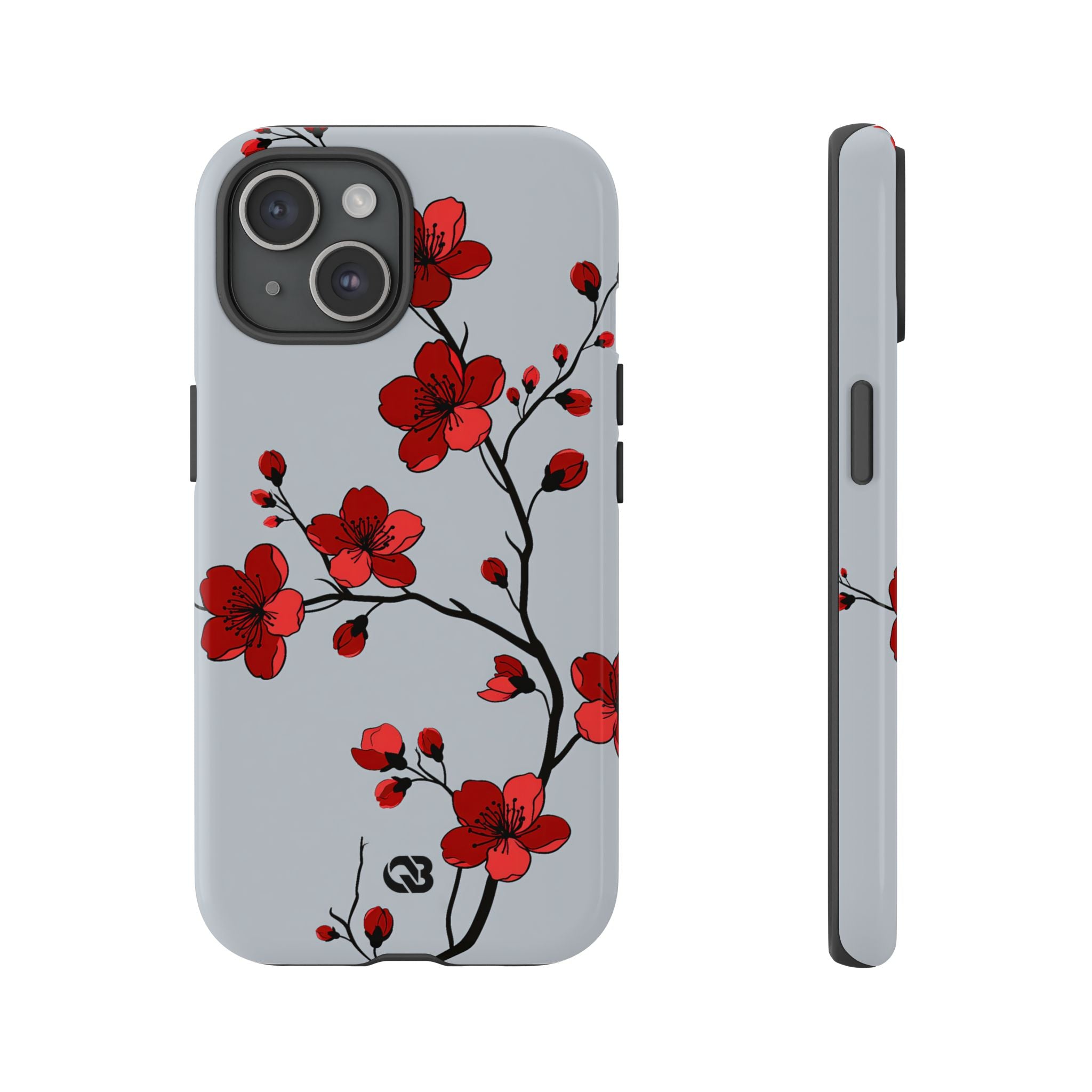 Grey Tough Phone Case for iPhone - Crimson Blossom Onyx