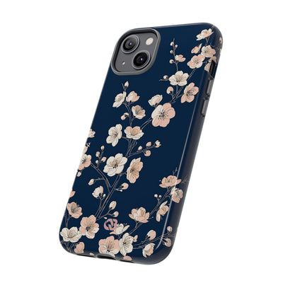 Blue Tough Phone Case for iPhone - Midnight Peach Sakura