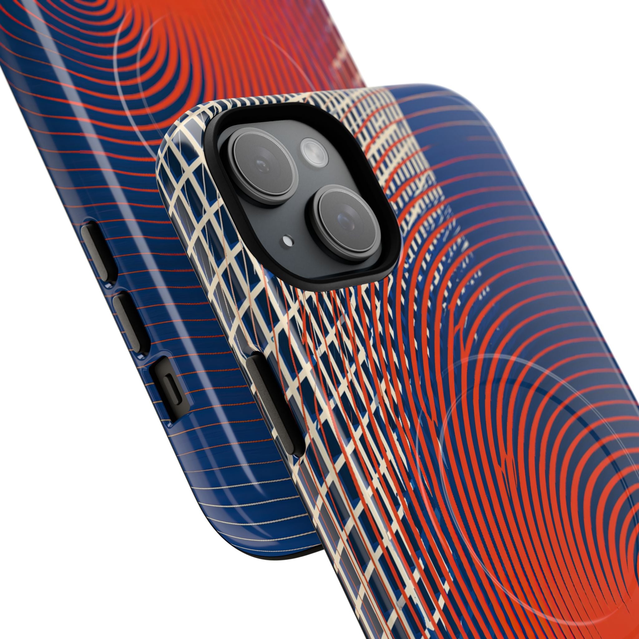 Blue Tough 2.0 Magsafe Phone Case for iPhone - Orange Orbit Grid