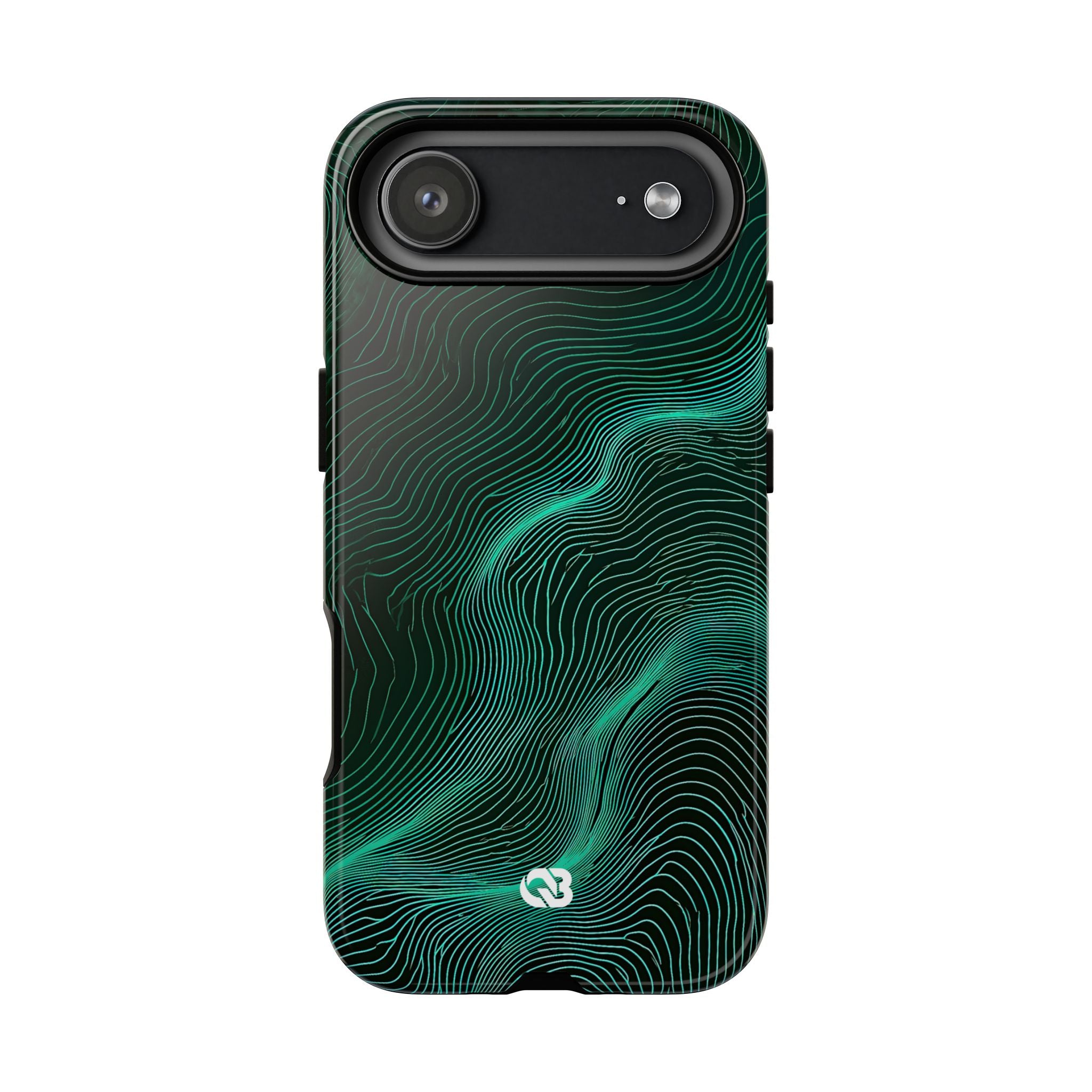 Teal Tough Phone Case for iPhone - Neon Jade Contour