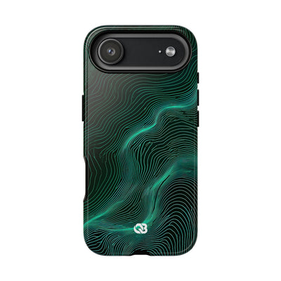 Teal Tough Phone Case for iPhone - Neon Jade Contour
