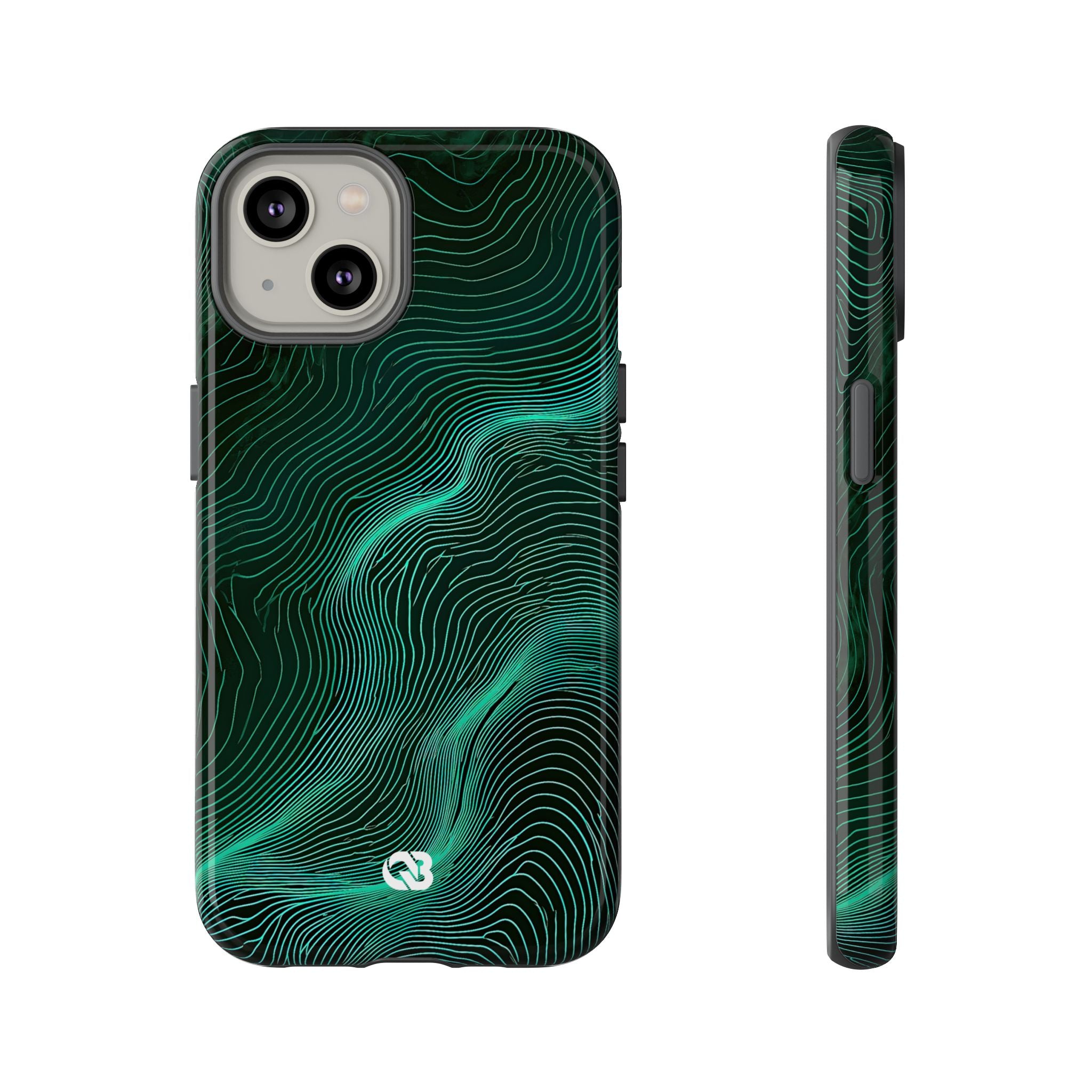 Teal Tough Phone Case for iPhone - Neon Jade Contour