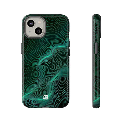 Teal Tough Phone Case for iPhone - Neon Jade Contour