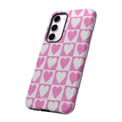 Glitter Heart Grid Samsung S23 Plus Skal - Tough