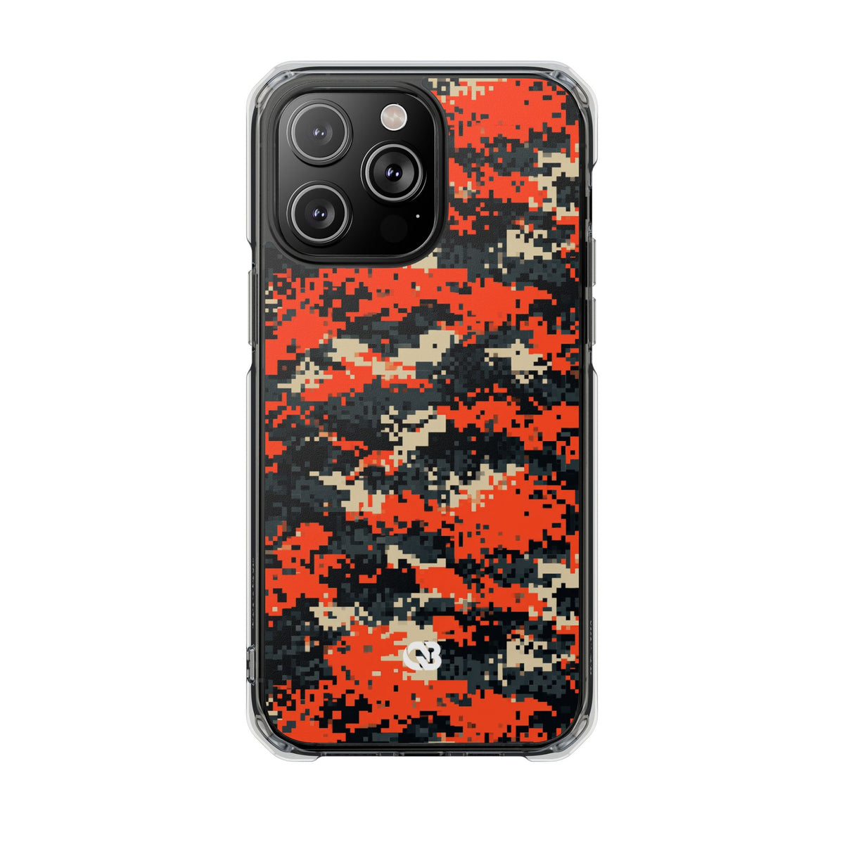 Signal Pixel Camo · Clear Impact Magnetic Phone Case for iPhone ·  Orange