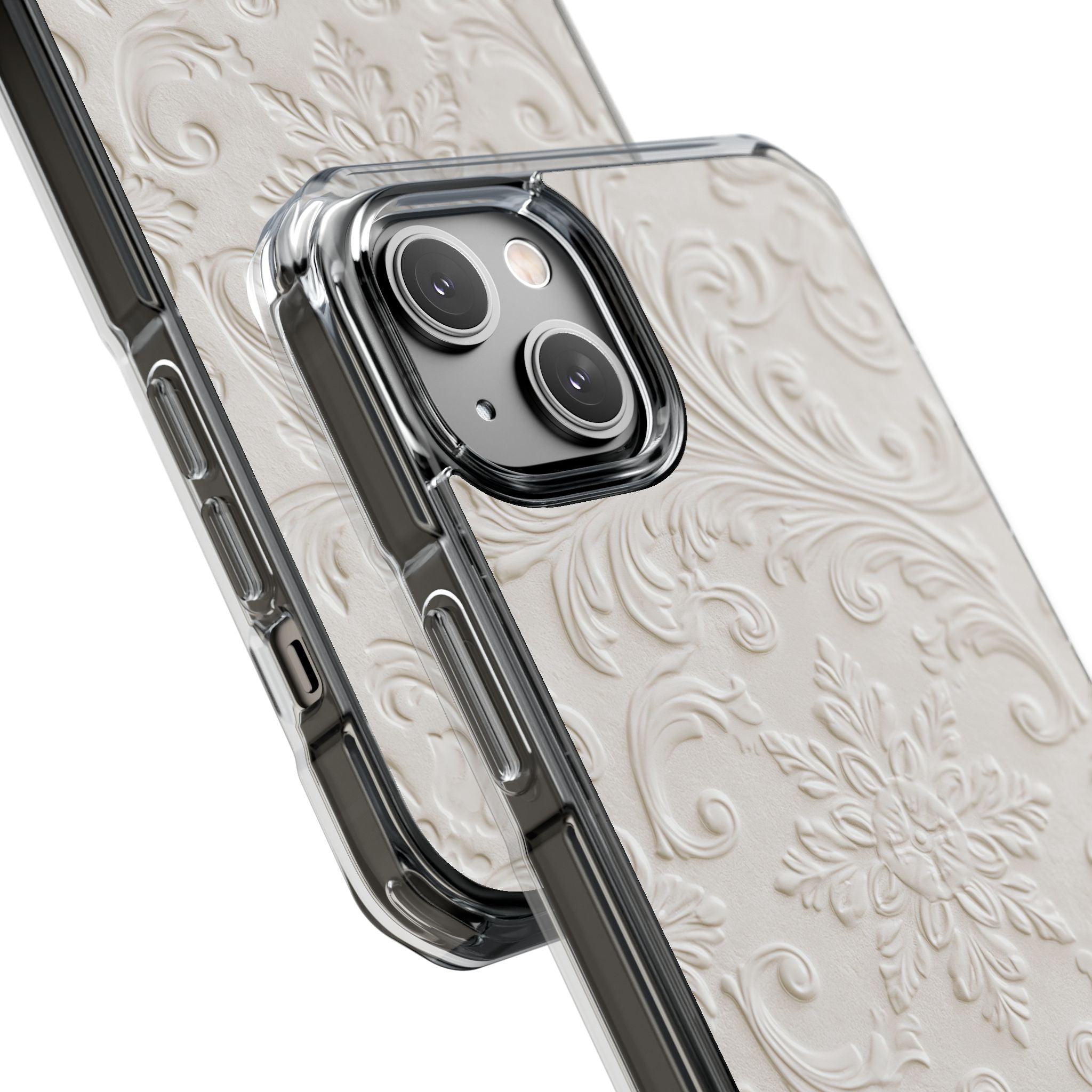 White Impact MagSafe Phone Case for iPhone - Alabaster Floral Relief