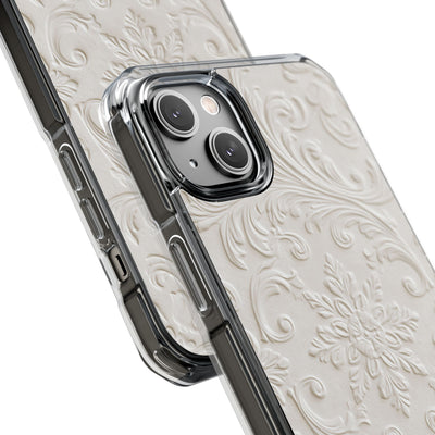 White Impact MagSafe Phone Case for iPhone - Alabaster Floral Relief