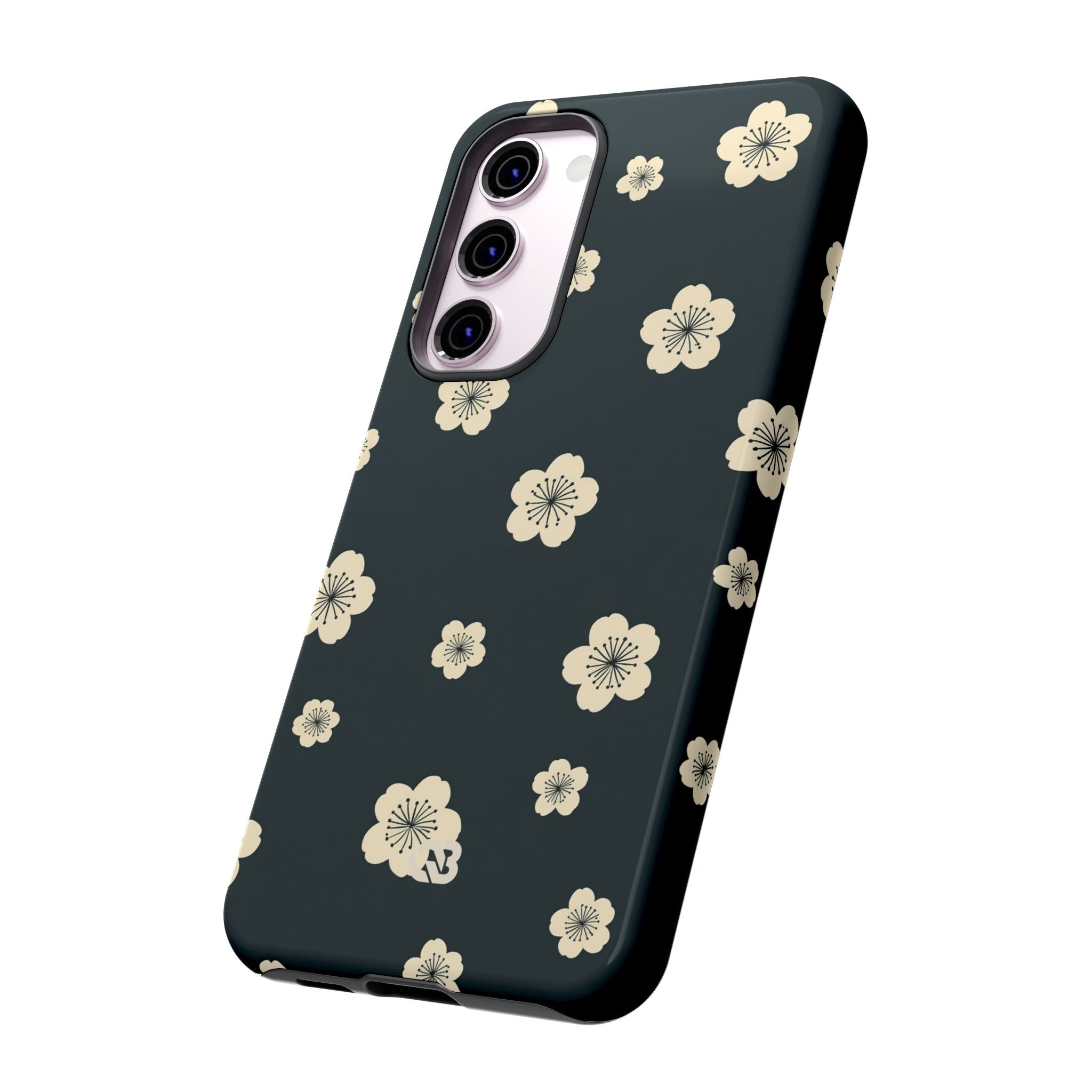 Teal Tough Phone Case for Samsung - Obsidian Cream Petals