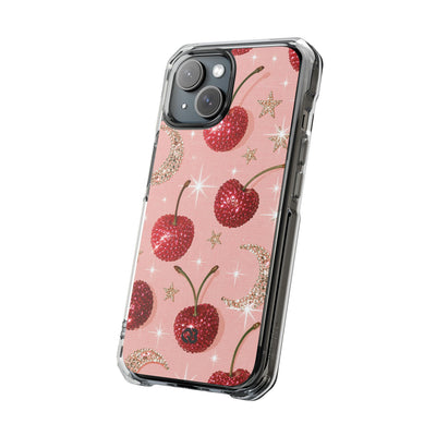 Bedazzled Ruby Cherries · Clear Impact Magnetic Phone Case for iPhone · Pink