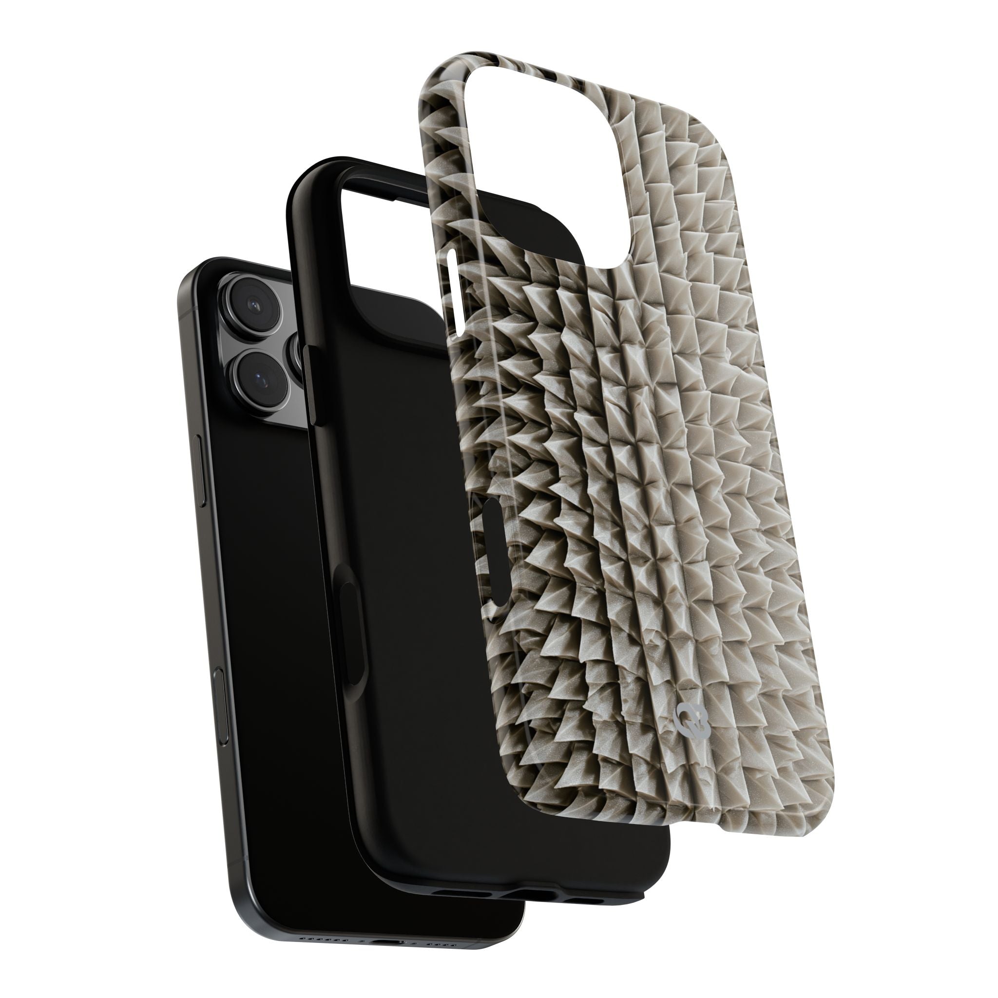 Beige Tough Phone Case for iPhone - Bone Spiked Grid