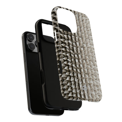 Beige Tough Phone Case for iPhone - Bone Spiked Grid