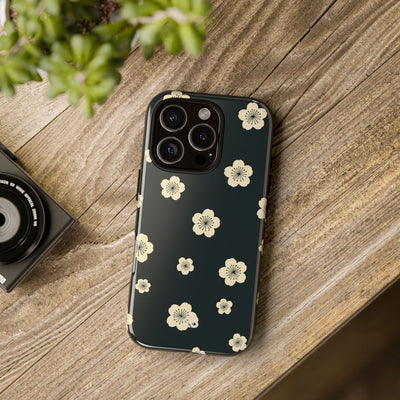 Teal Tough Phone Case for iPhone - Obsidian Cream Petals