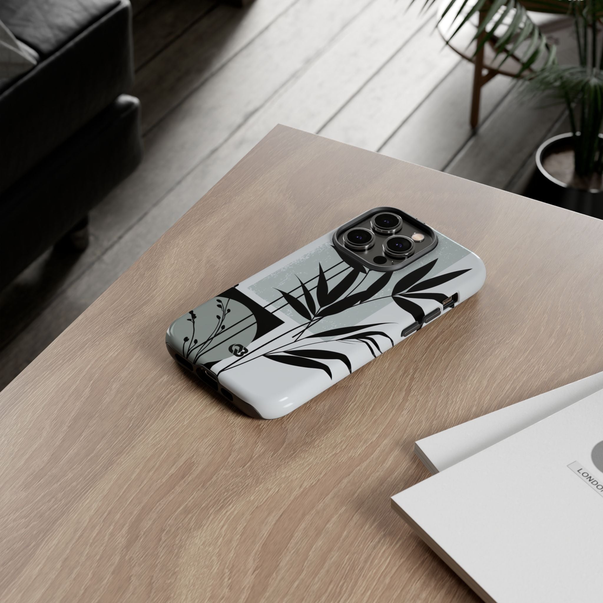 Grey Tough Phone Case for iPhone - Sage Bamboo Noir