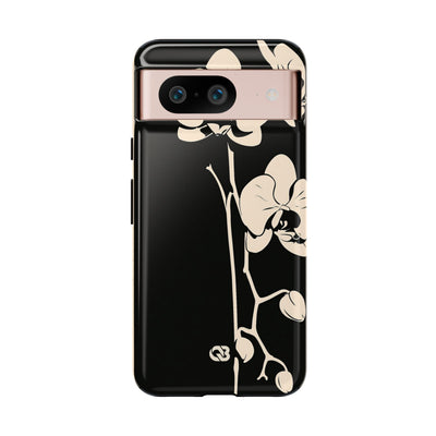 Black Tough Phone Case for Google Pixel - Obsidian Bone Orchid